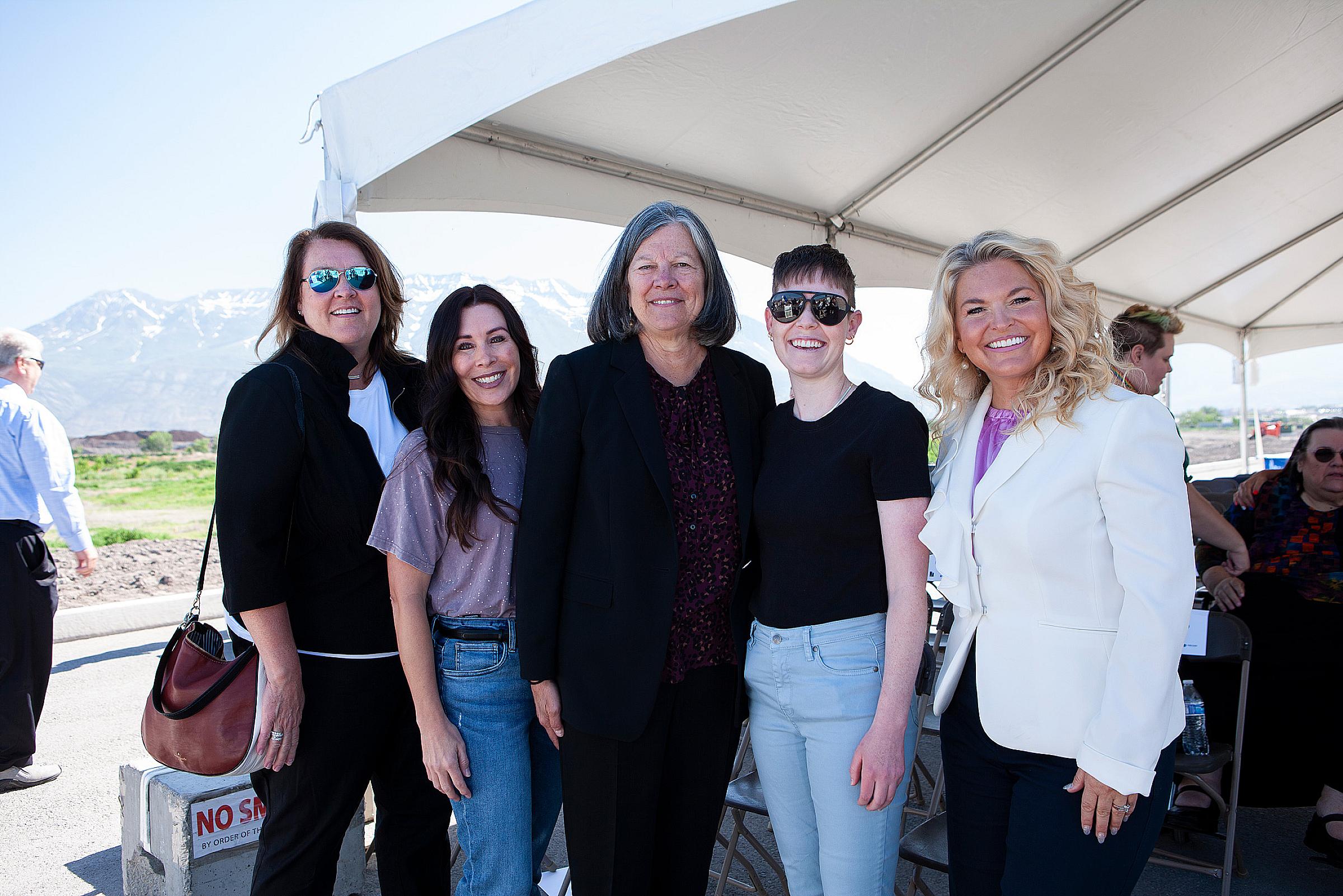 Mary Beckerle (center) and Huntsman Cancer Institute patients (left to right) Carine Clark, Jenni Thompson, Erin Hurst, and Jeanette Bennett