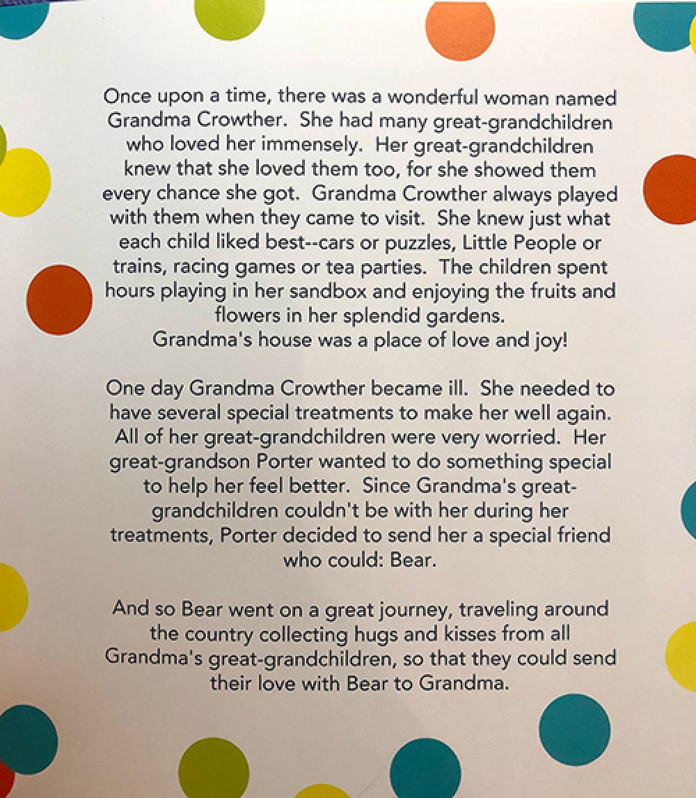 Suzanne Crowther's teddy bear poem from grandchildren
