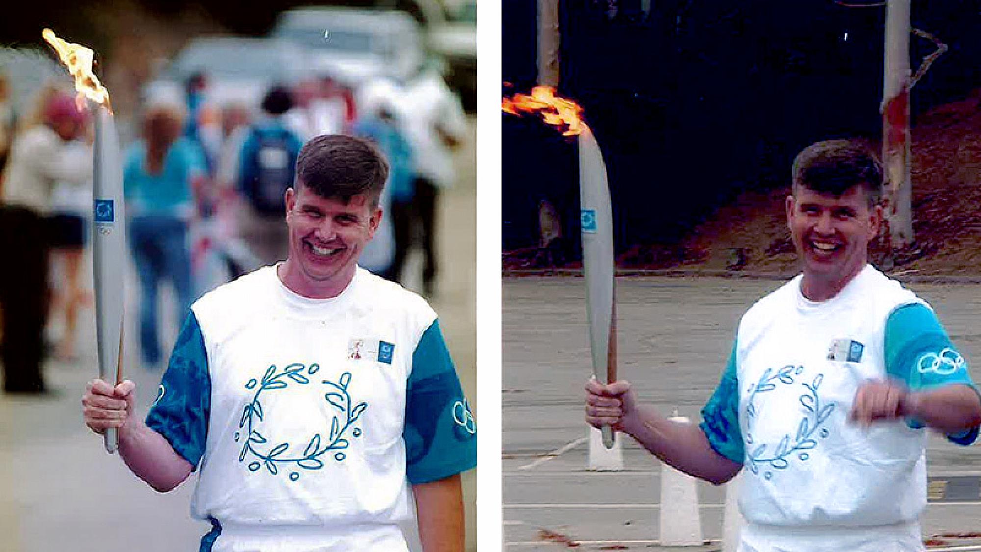 Tim as a torchbearer in Los Angeles, California for the 2004 Summer Olympics