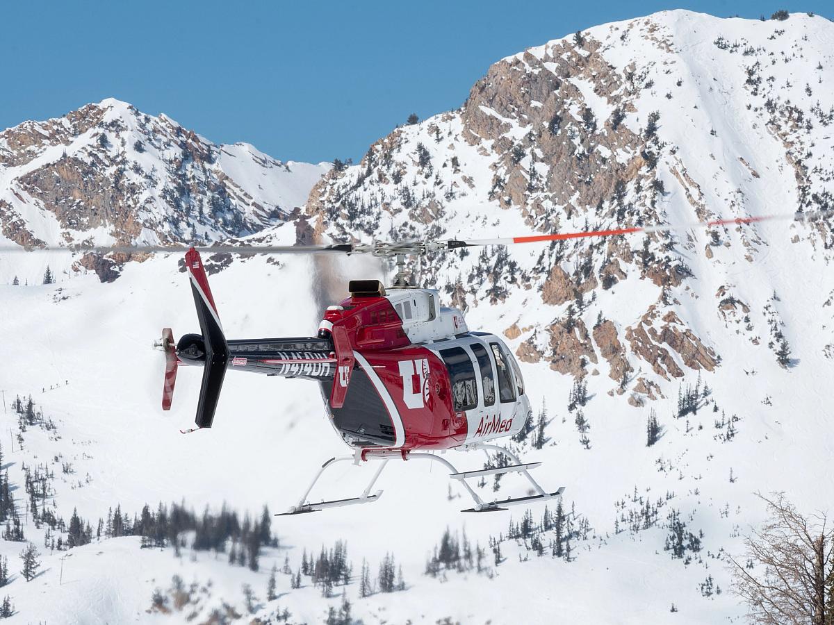 AirMed Helicopter in Snowy Mountains
