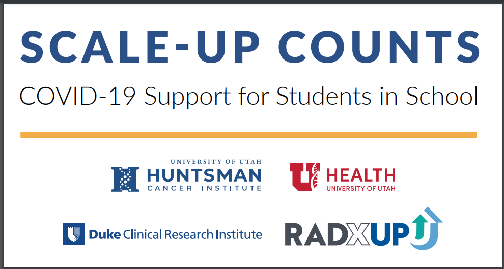 Logos for Huntsman Cancer Institute, University of Utah Health, Duke Clinical Research Institute, and RADXUP