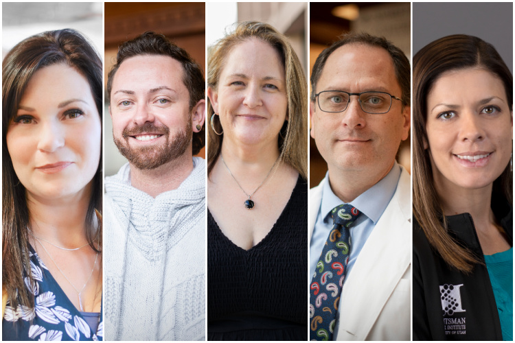 Five people smiling, named in order from left to right, A'Lisha Finch, Shawn Newton, Amy Olsen, Sean Strope, Melanie Ward