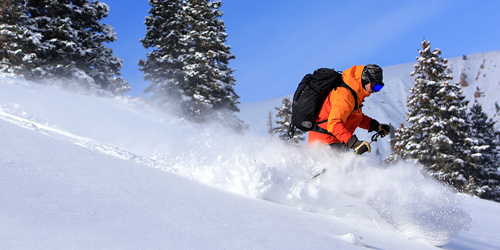 Skiing on a fresh powder day in Utah