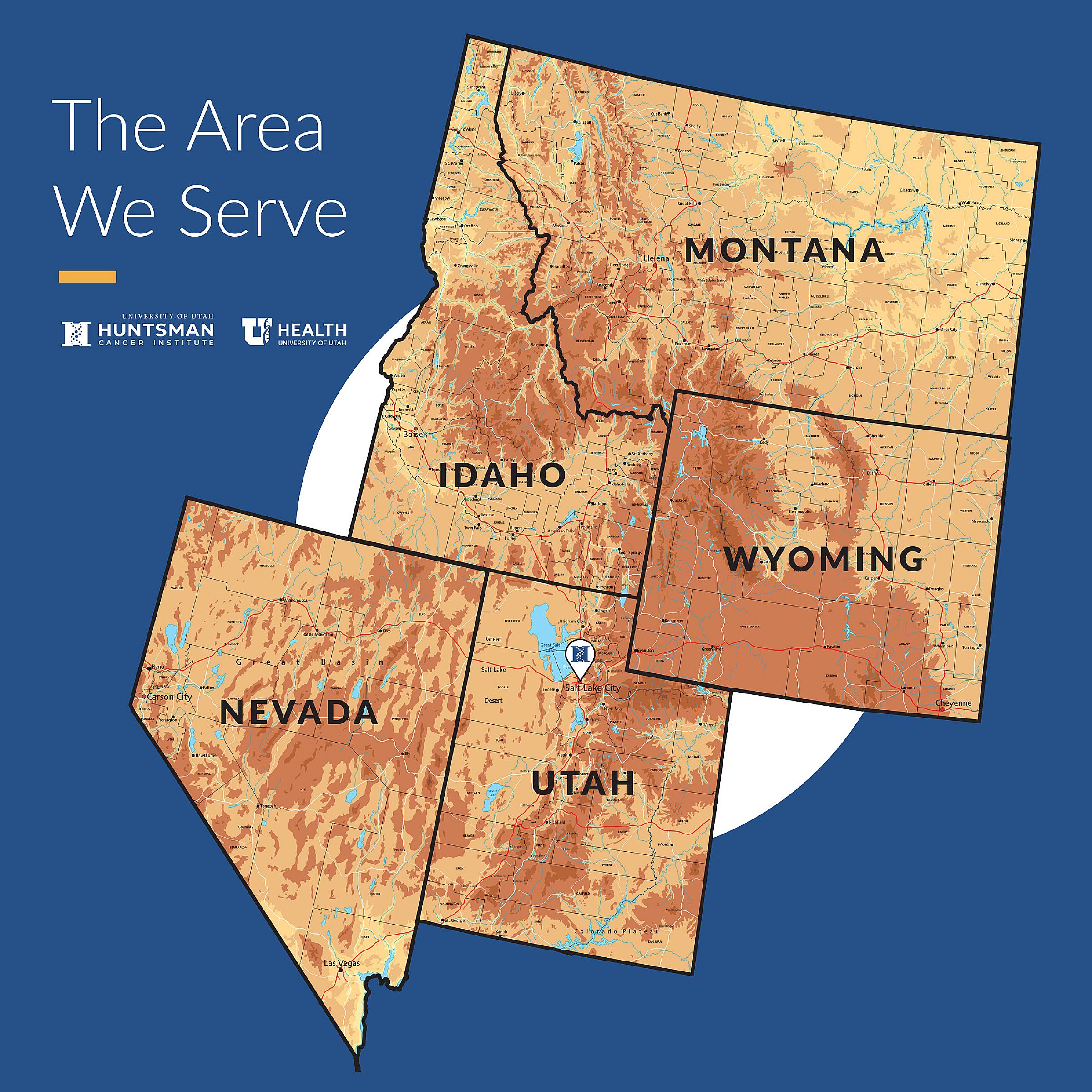 Topographic map of Montana, Idaho, Wyoming, Nevada, and Utah