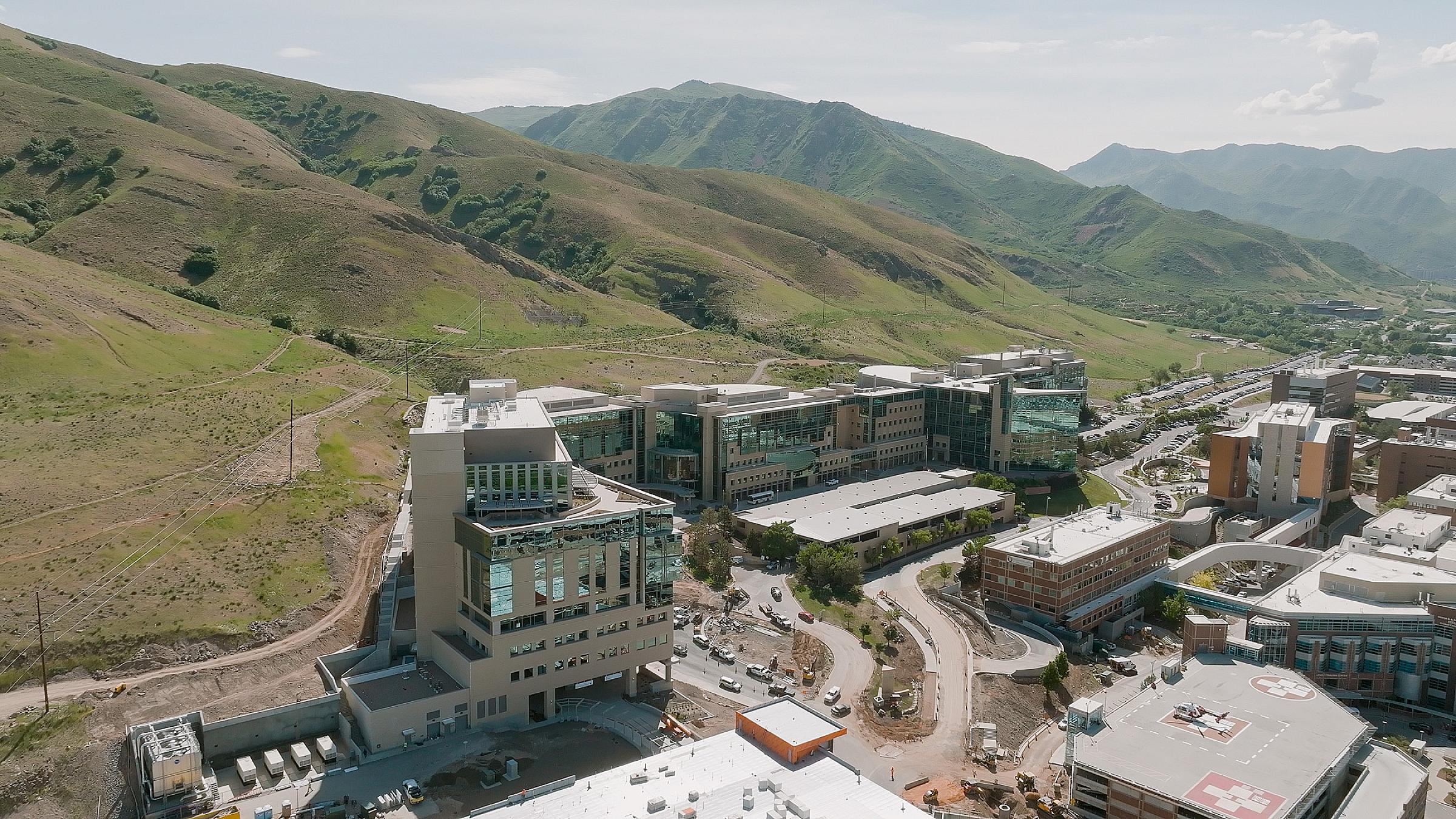 Aerial view of the Huntsman Cancer Institute campus