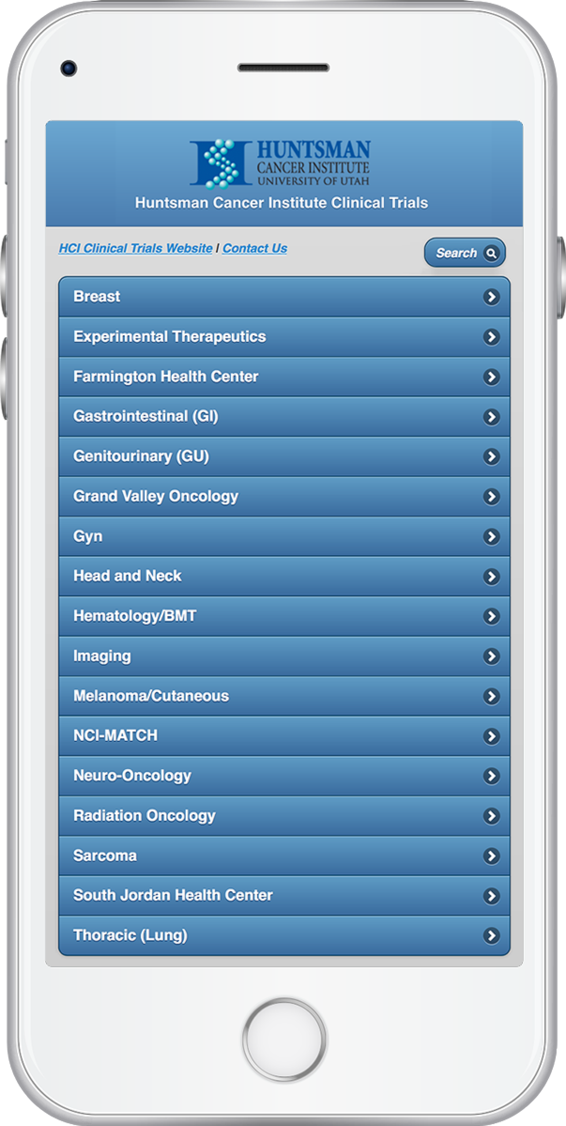 Graphic of iPhone showing mobile clinical trials search