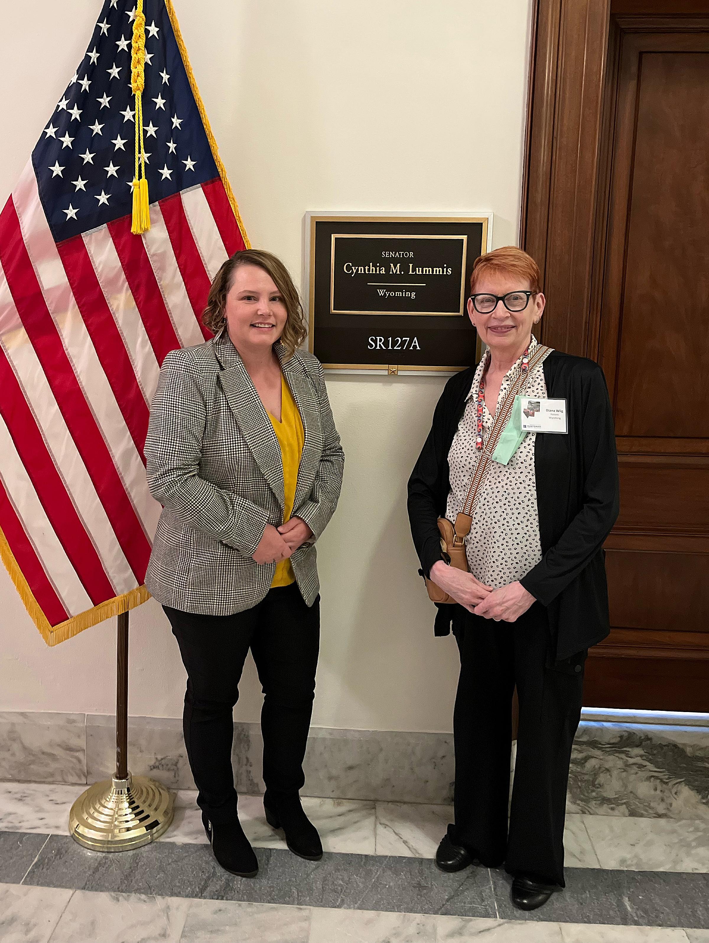 Wyoming Cancer and Chronic Disease Prevention Unit Manager Star Jones and former Sweetwater Regional Cancer Center patient Diana Wiig outside of Senator Cynthia Lummis's (WY) office.