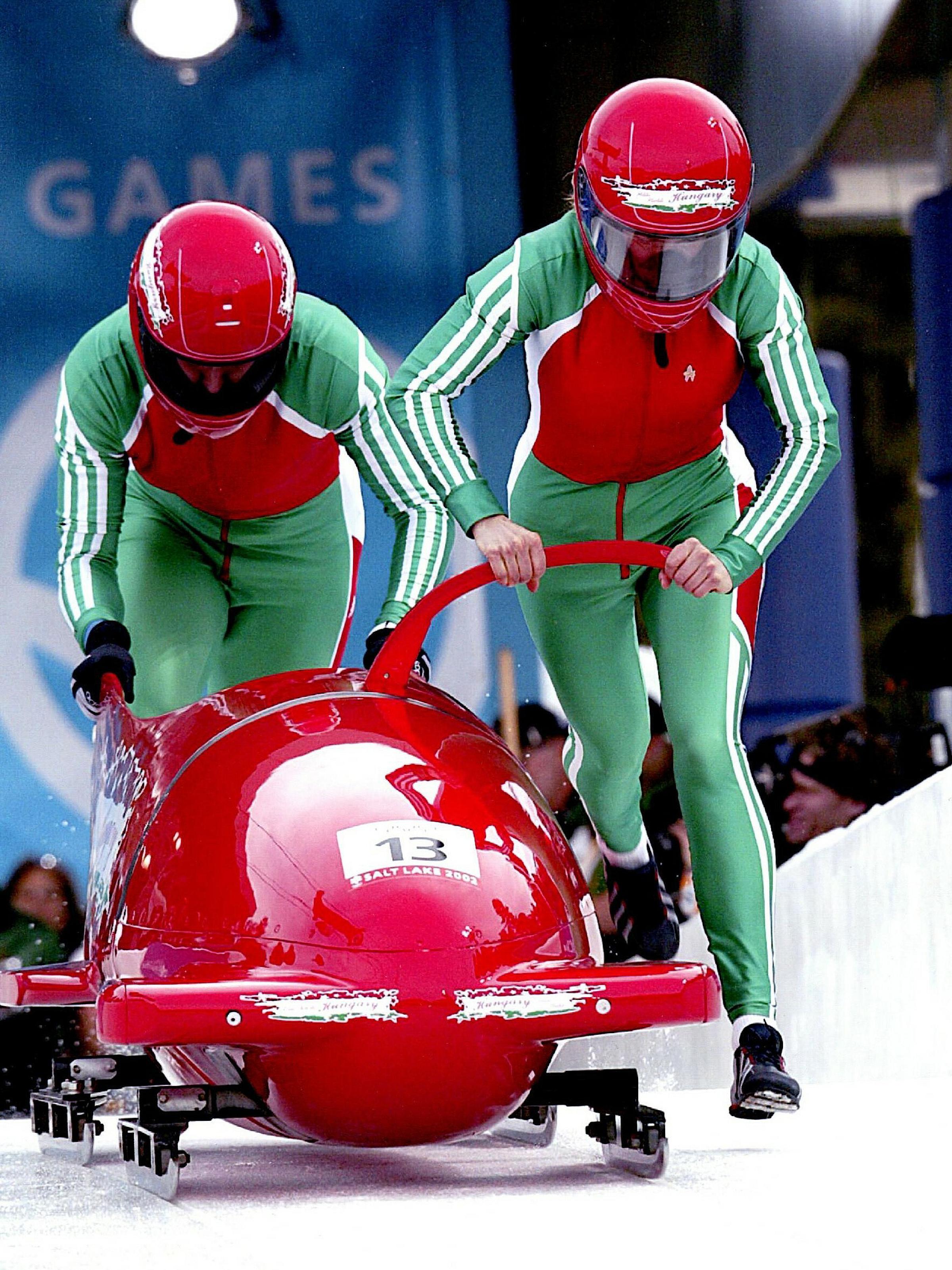 Ildiko Strehli competes in the Olympic Winter Games of 2002 in Women's Bobsled for Hungary
