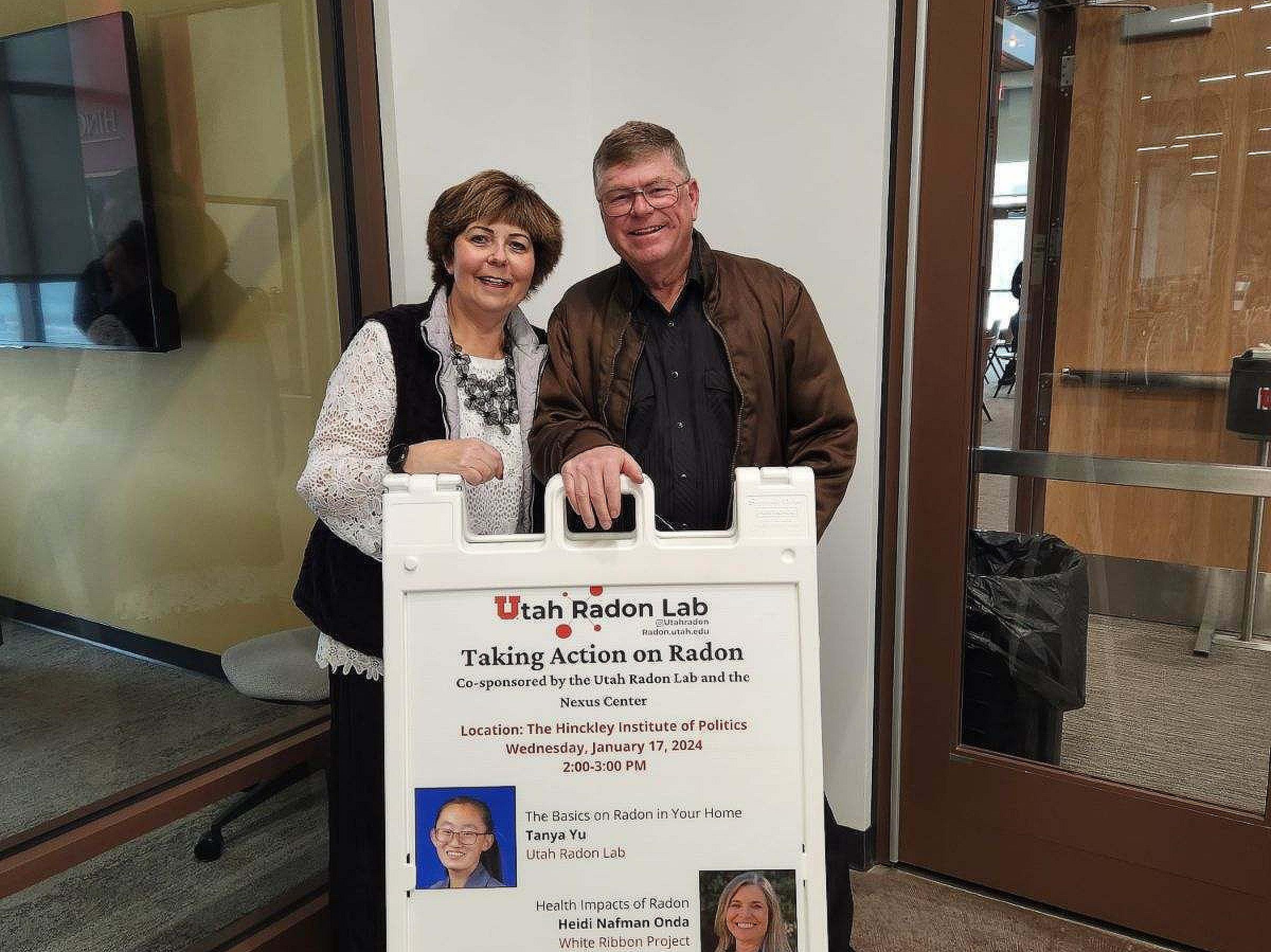 Kerri and her husband, Ron, attend a Taking Action on Radon event at the University of Utah (January, 2024).
