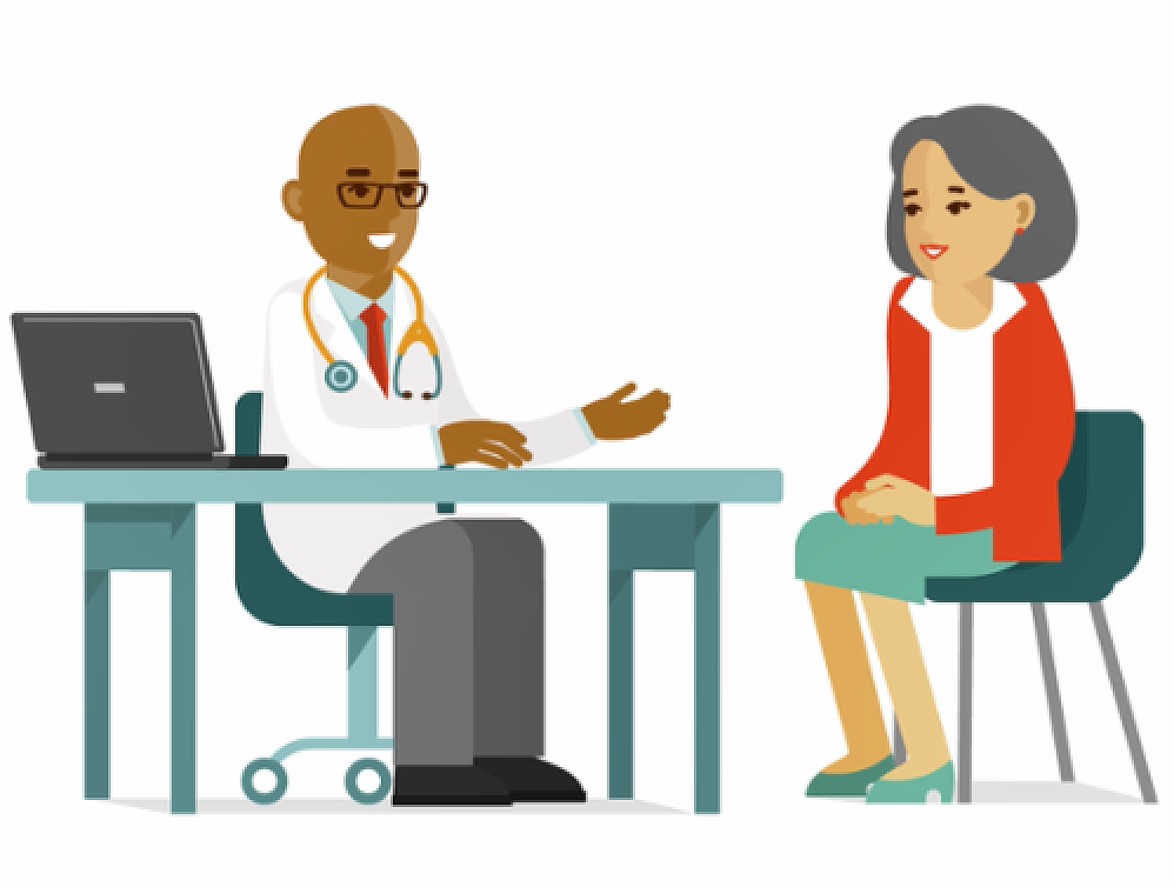 Illustration of patient discussing clinical trial options with oncologist