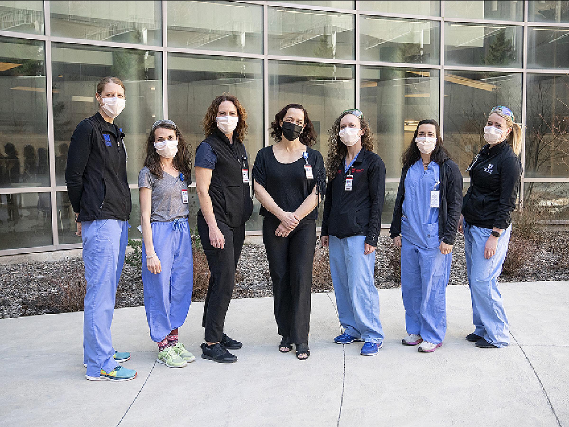 Occupational therapy team in front of Huntsman Cancer Institute