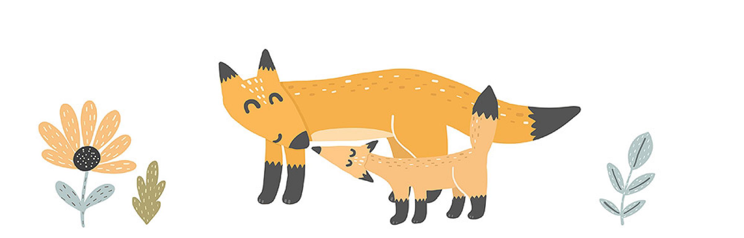 Stylized illustration of a fox parent and child