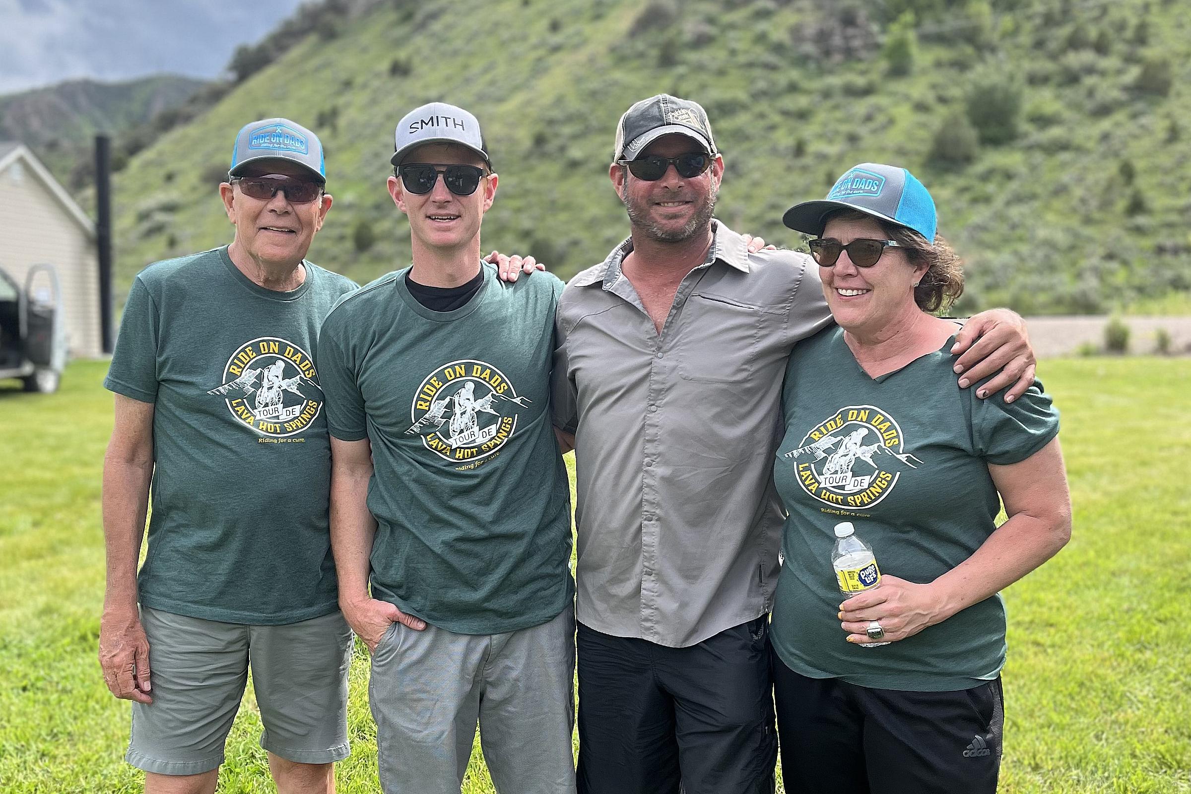 Zach and Tami Parris at Tour De Lava in June with representatives from sponsoring businesses: Jonathon Hunt of Barrie’s Ski and Sports and Mike Dixon of Pebble Creek Ski Area.