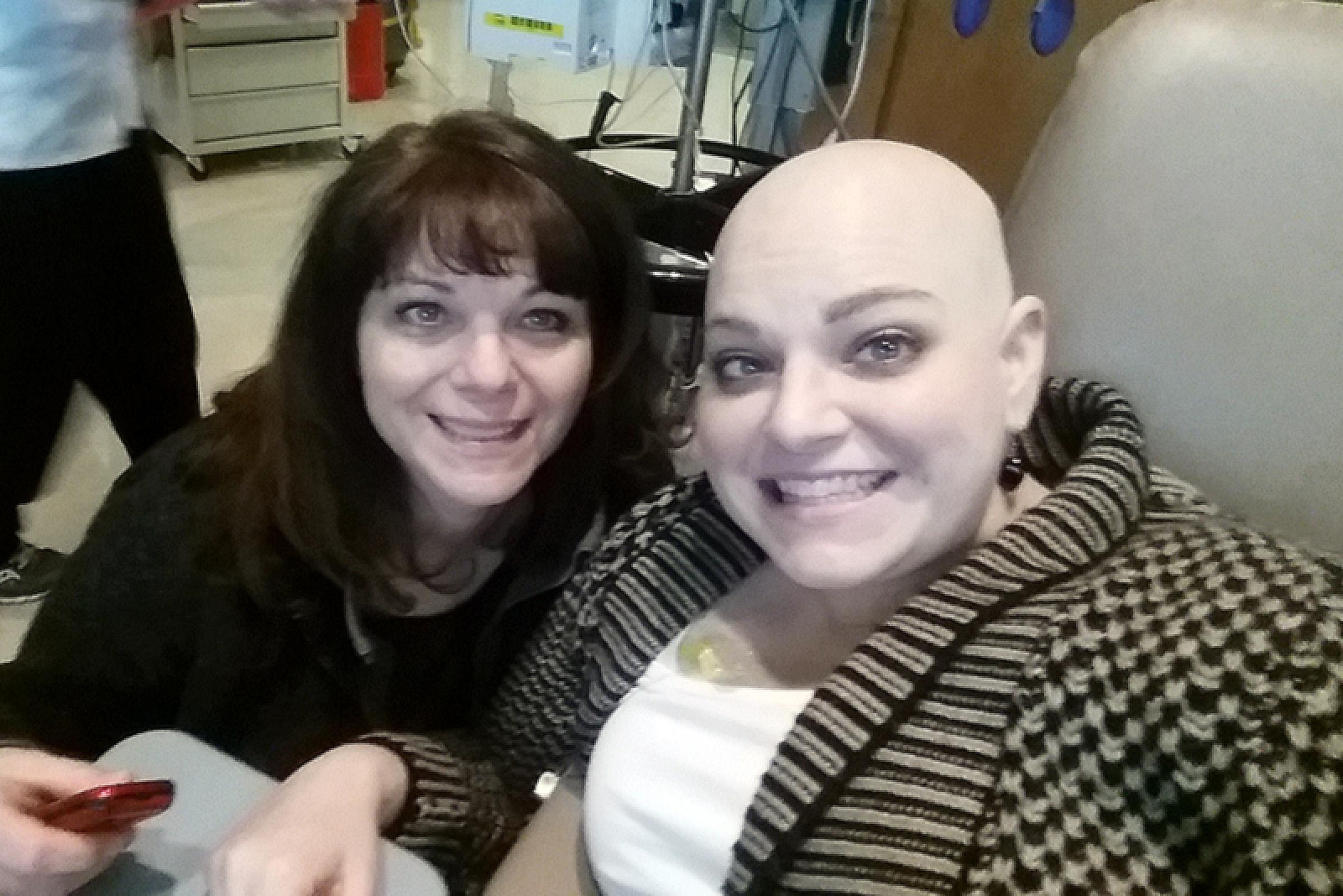 Shelli and her mom taking a selfie during Shelli's chemo treatment