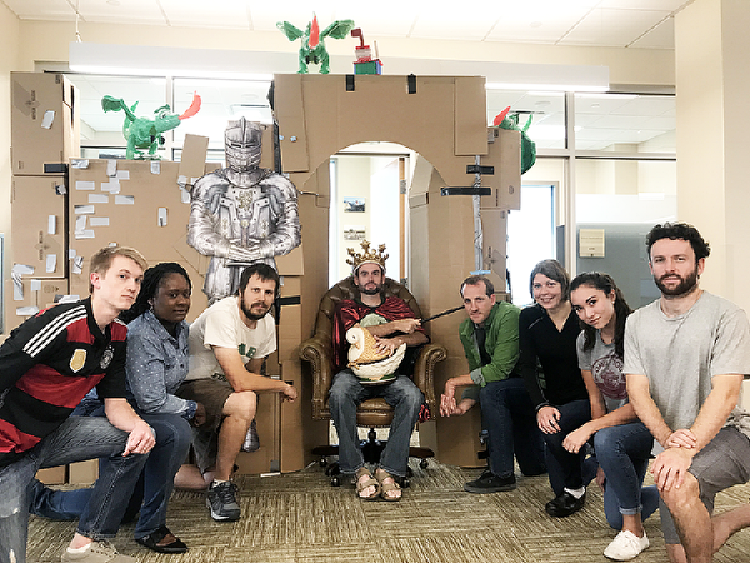 Gertz Lab members build a box castle at Primary Children's