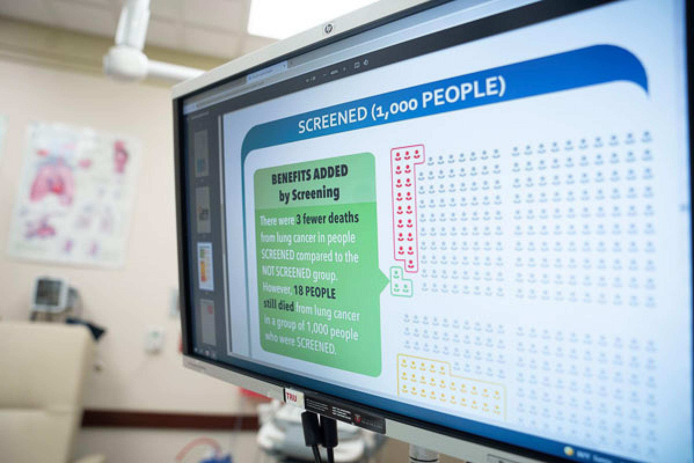Computer screen showing graphic of benefits of added screening