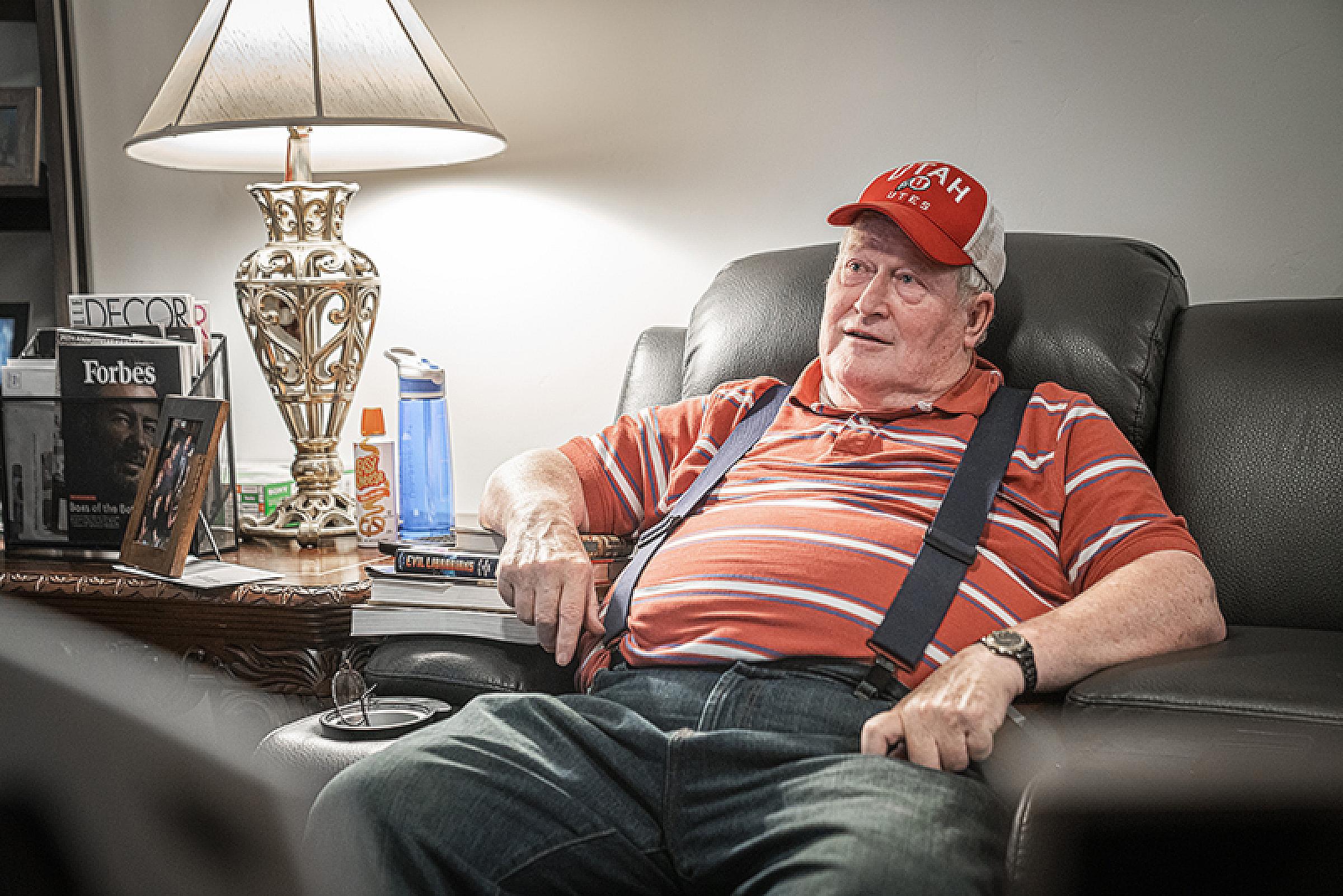 Frank Luthi in recliner at home