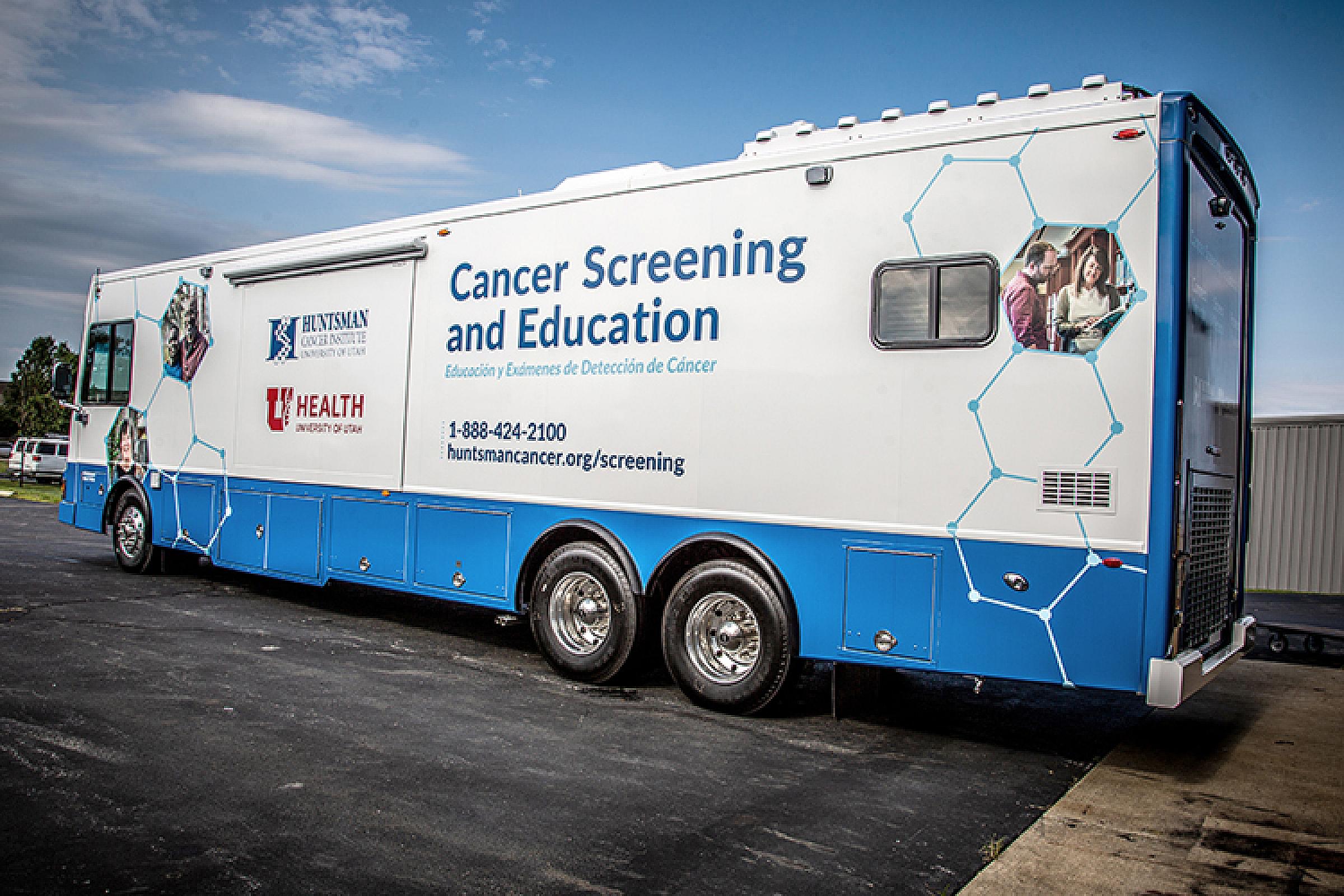 Cancer Screening and Education bus view from behind