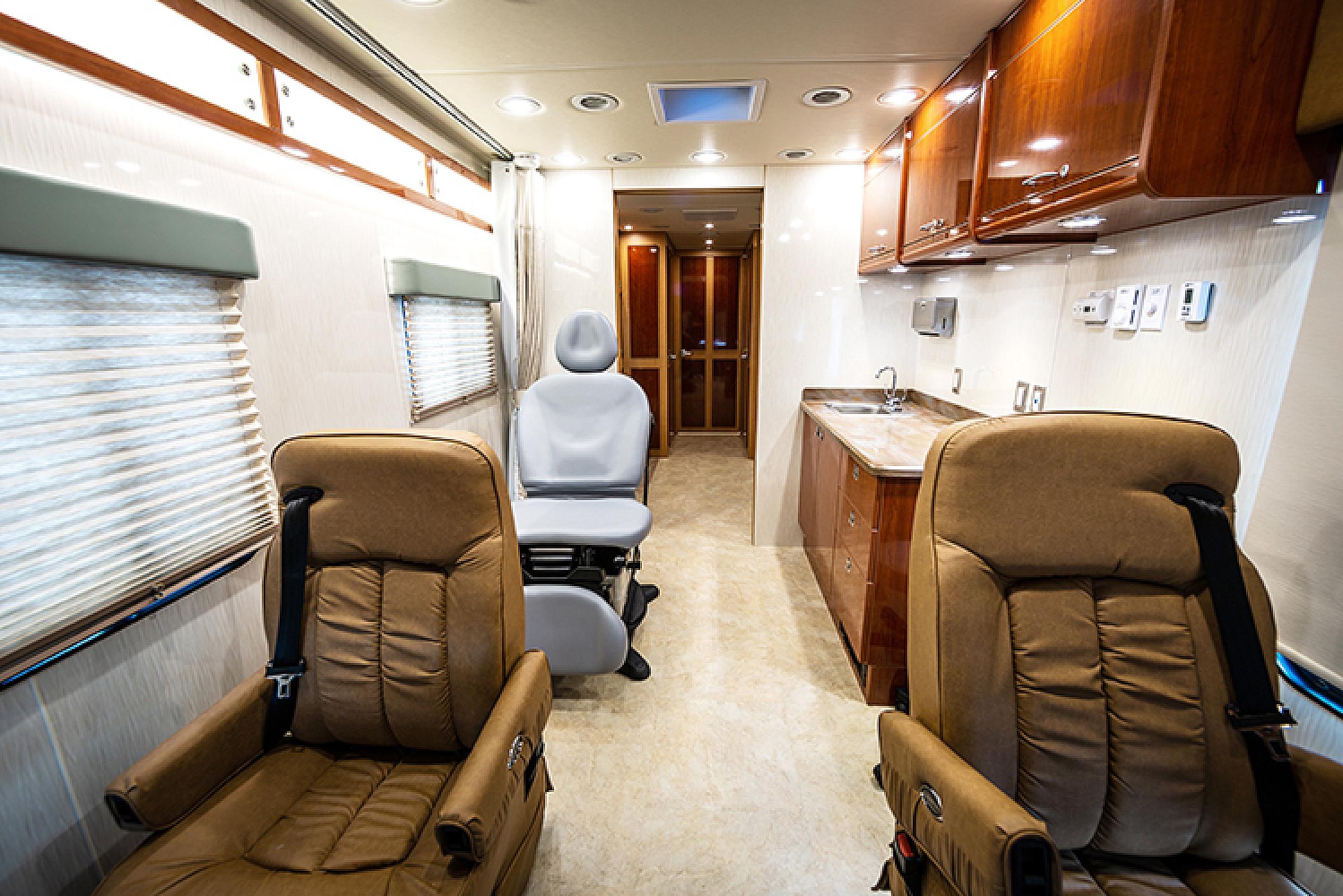 HCI bus interior seats and countertop