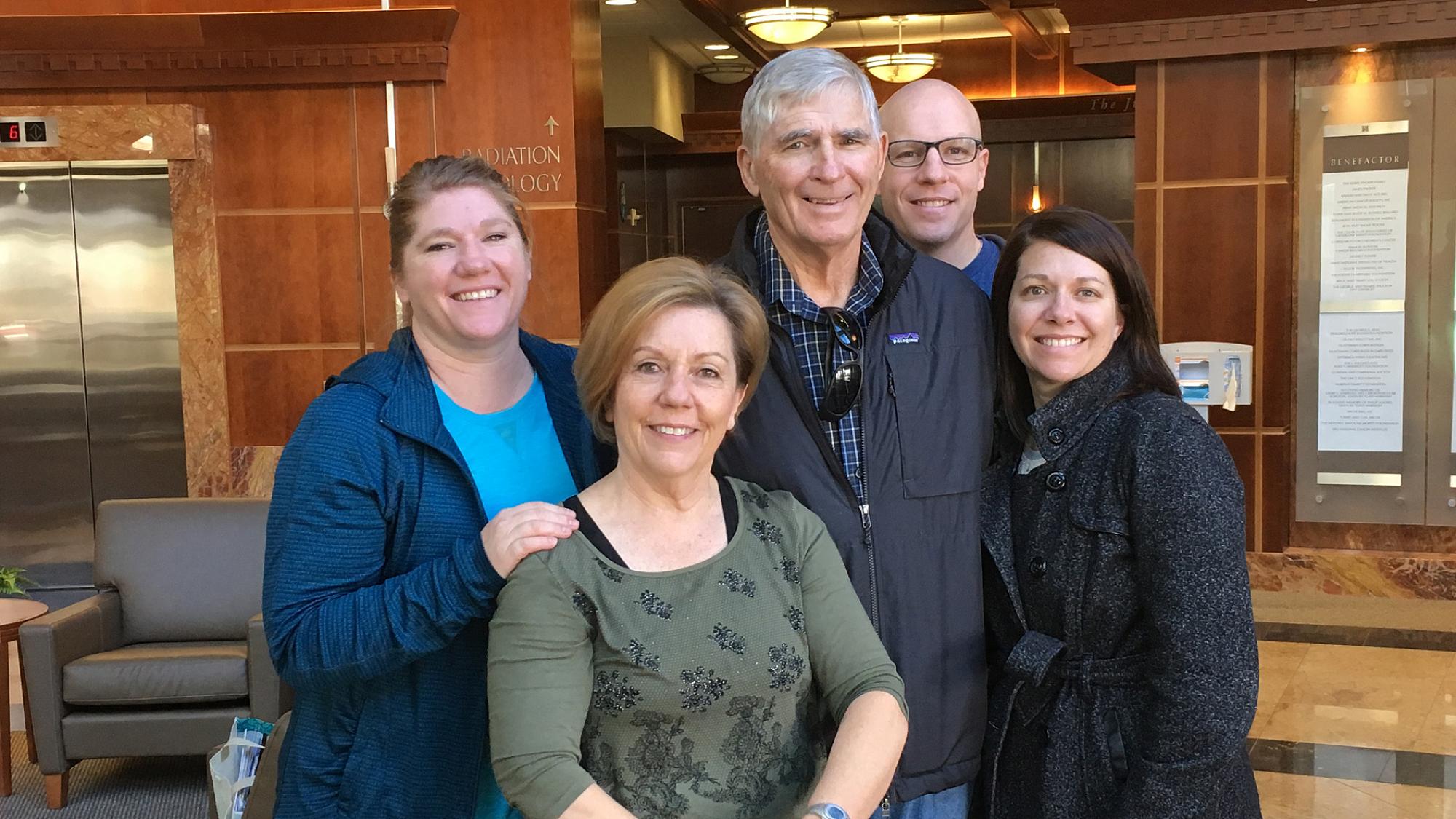 Jerry and his family at Huntsman Cancer Institute in 2017, just after his diagnosis.