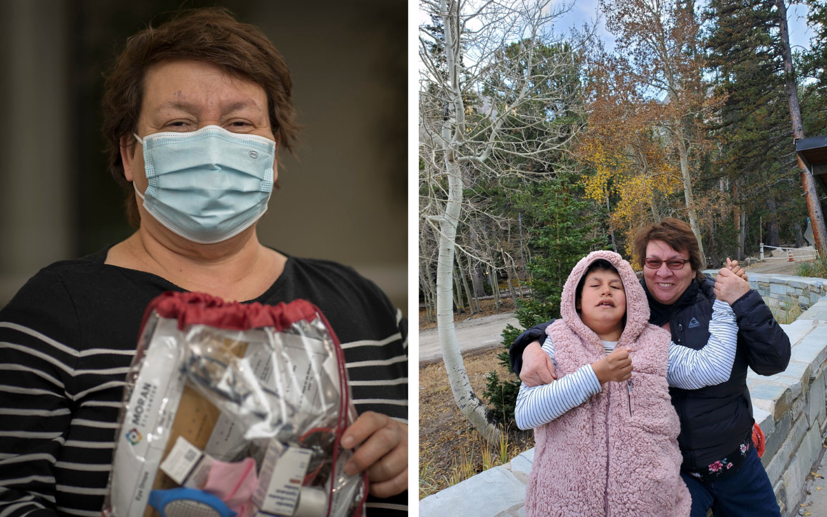 At Left: Operation Sight Day patient Manuela Lechuga, 55, after receiving free eye surgery to restore her eyesight. At Right: Lechuga is pictured with her daughter.