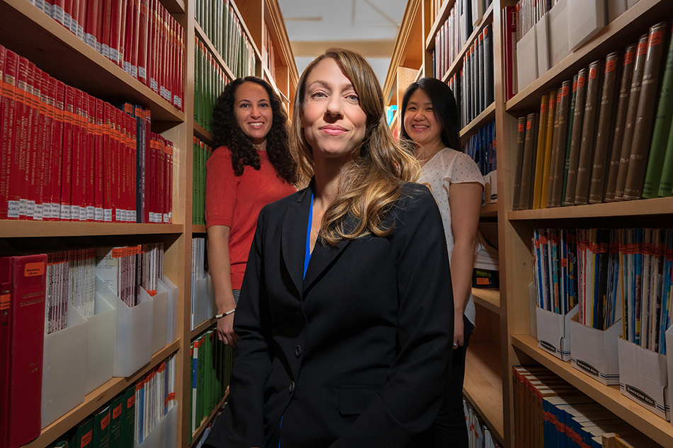 Rachel G. Simpson, MD, center, heads the Moran Ophthalmology Learning Experience committee, which includes first-year residents Ariana Levin, MD, left, and Katherine Hu, MD.