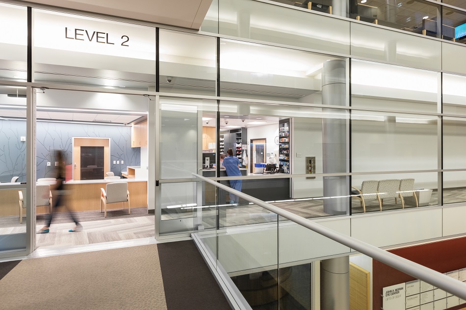 The recently remodeled second floor of the Moran Eye Center’s University of Utah location includes a greatly expanded pharmacy.