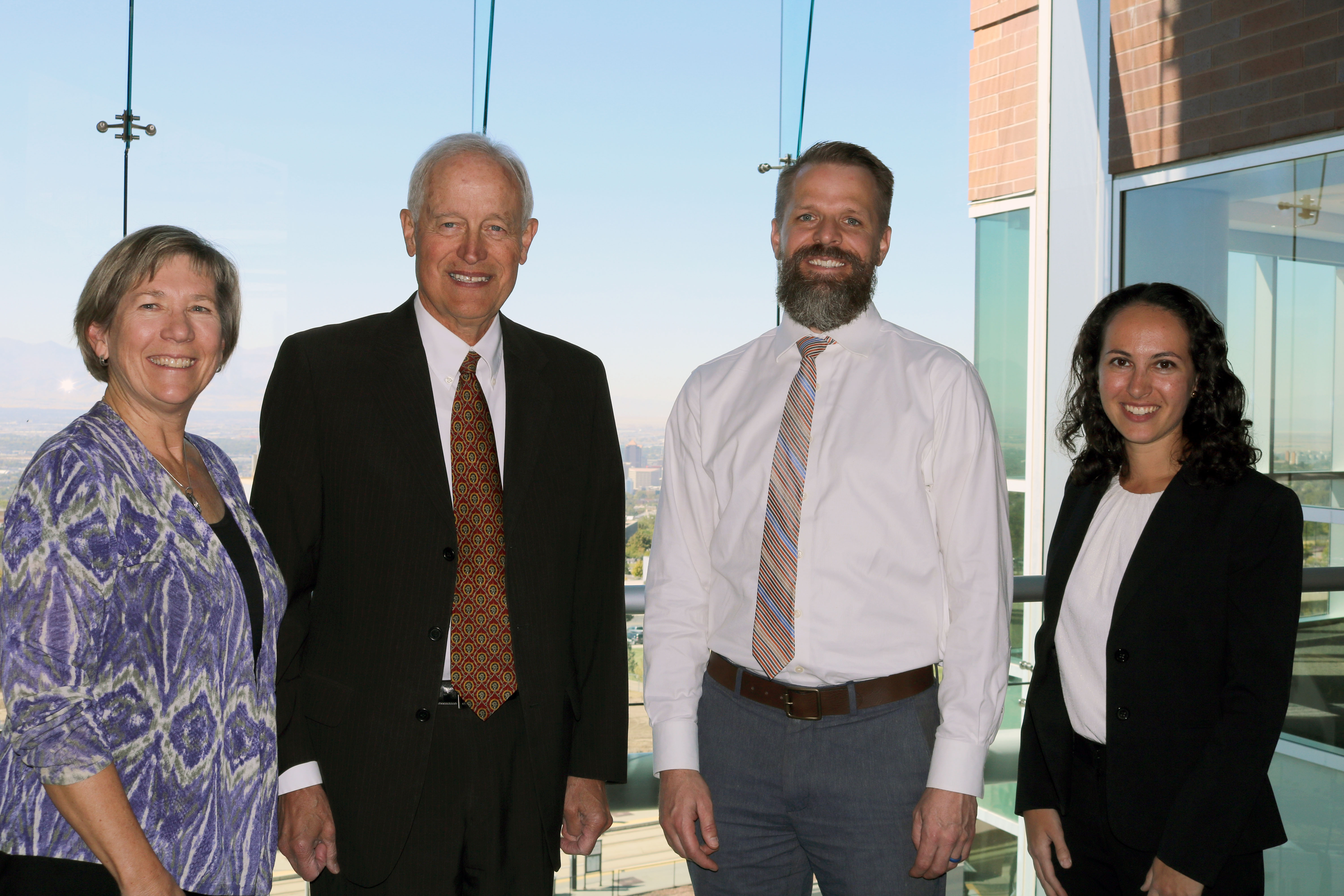 From left to right: ARCS Foundation Utah President Sue Dintelman, Moran Eye Center CEO Randall J Olson, MD, Moran Vice Chair of Education Jeff Pettey, MD, and 2018 ARCS Scholar Ariana Levin, MD.