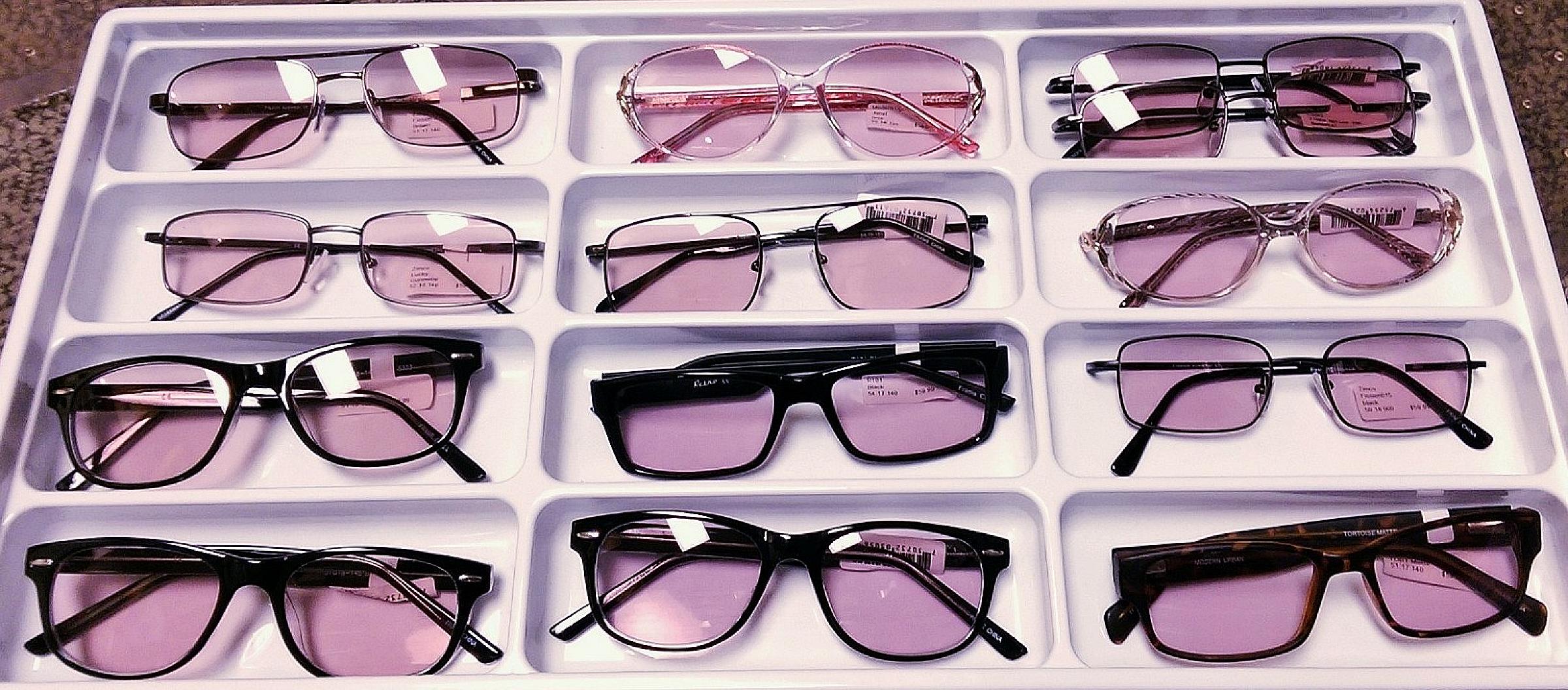 Tray of FL-41 eyeglasses.