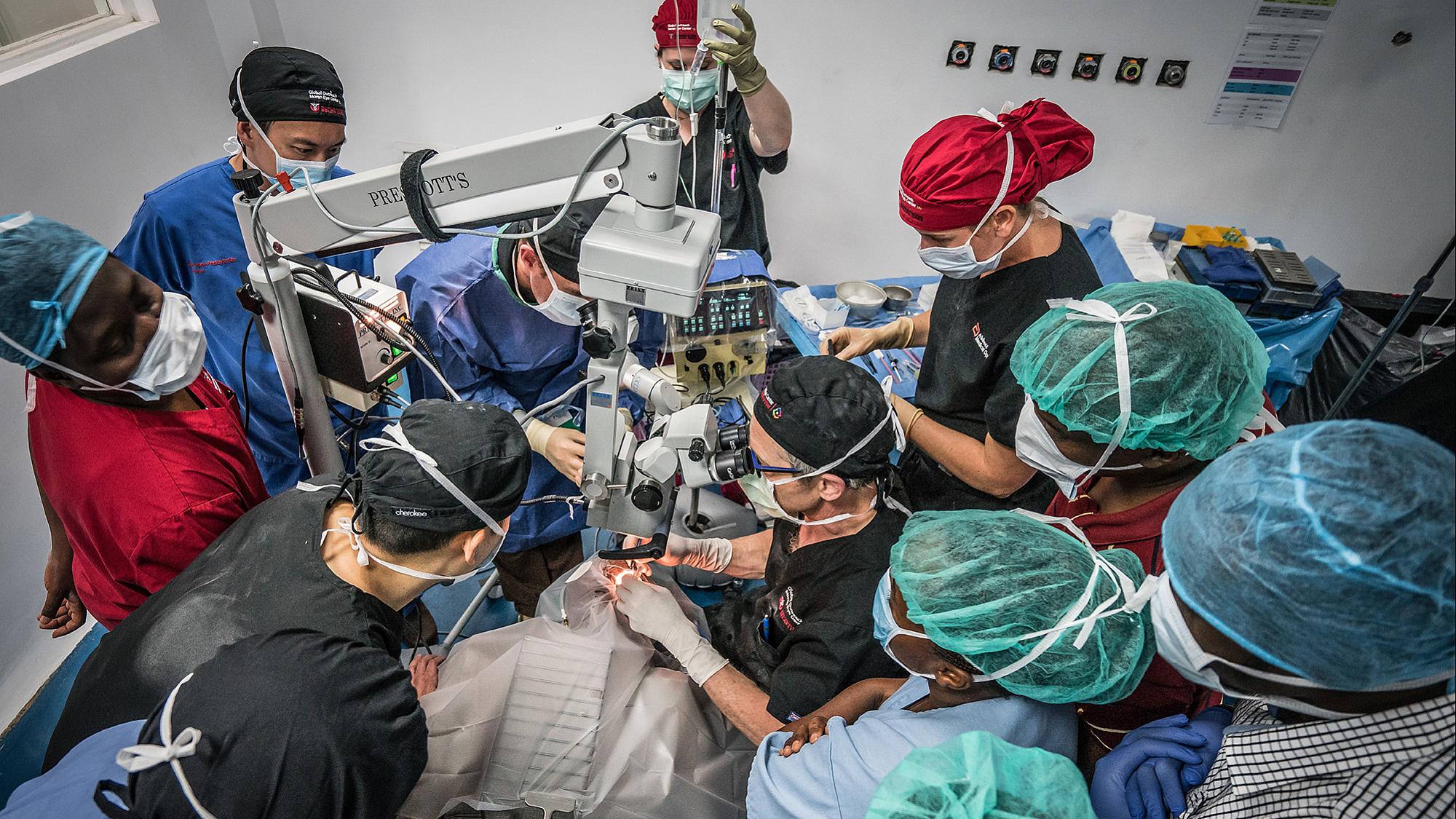 Training at a 2017 Moran Eye Center surgical eye clinic in Tanzania.