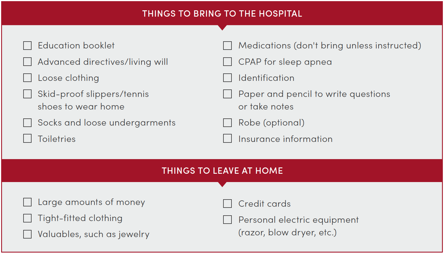 Patient guide checklist for hip or knee replacement