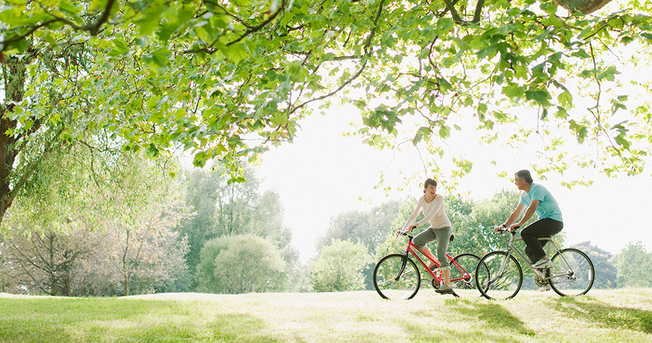 Couple riding bikes