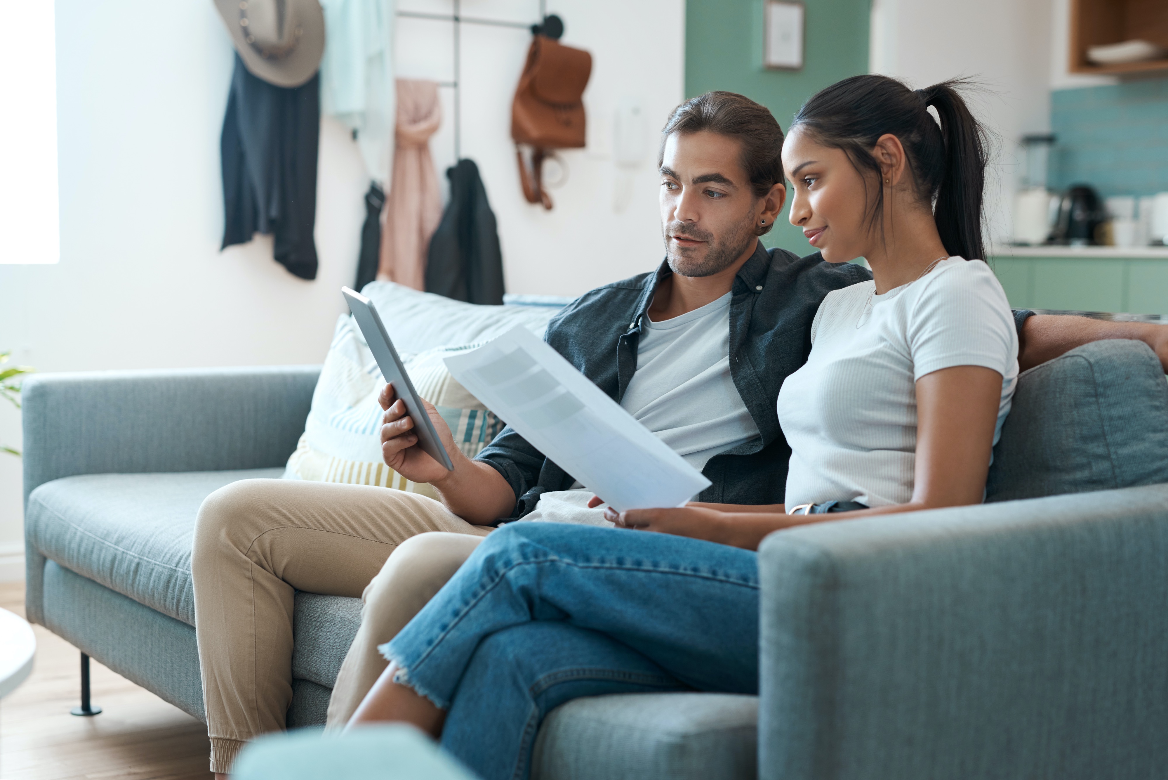 couple looking at notes