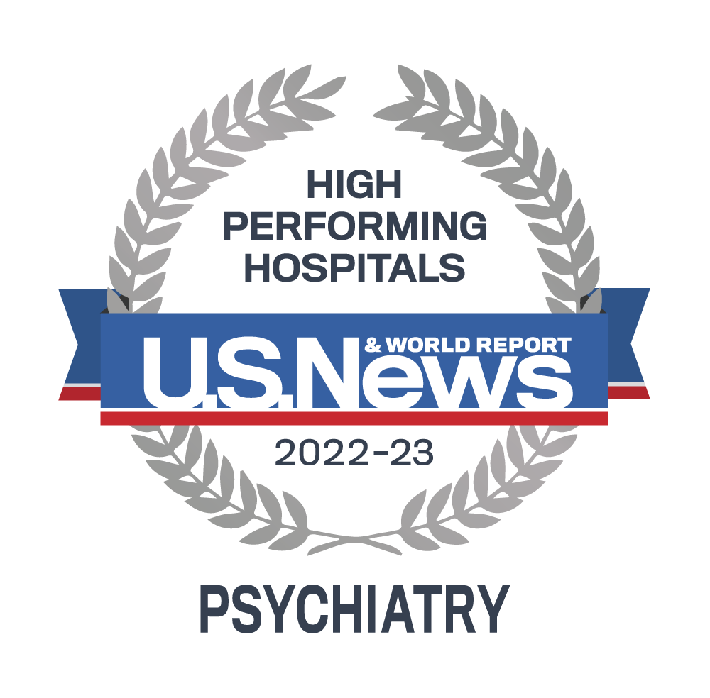 Picture of U.S. News & World Report badge for High Performing Hospitals in Psychiatry for 2022-2023