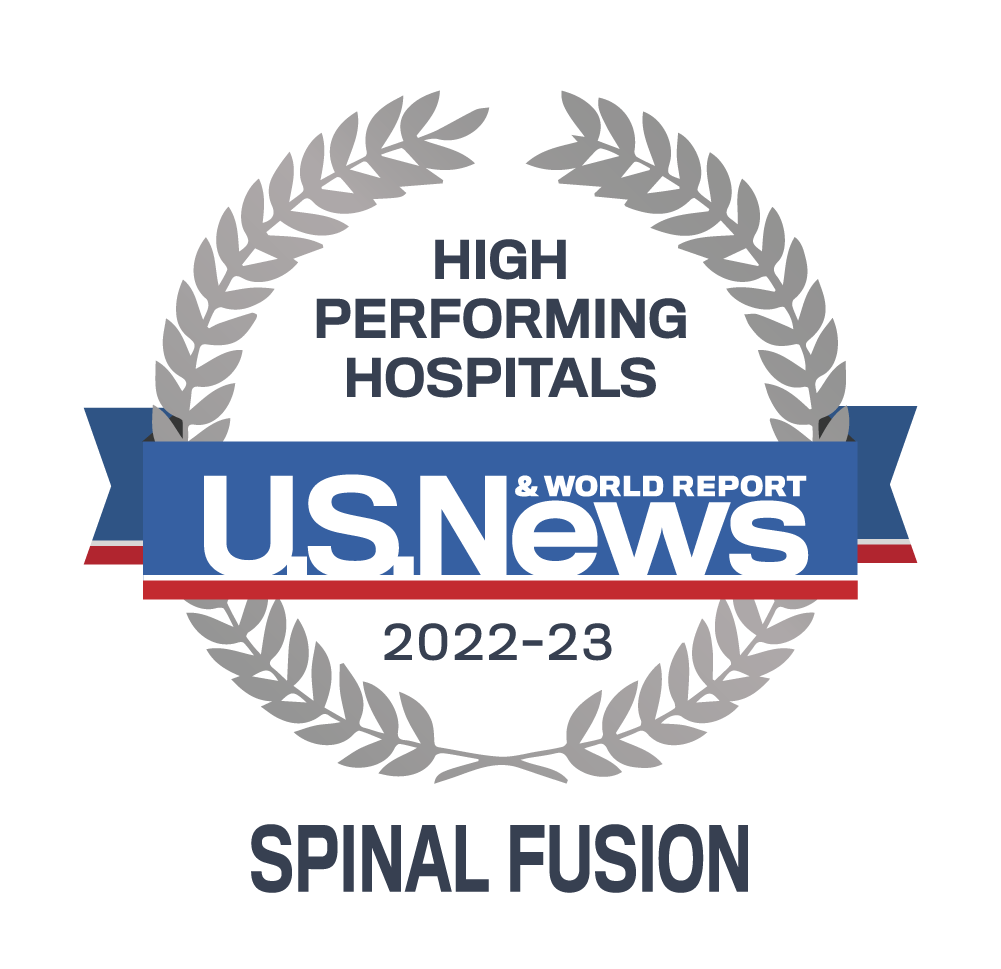 U.S. News & World Report Badge Emblem for High Performing Hospitals in Spinal Fusion Surgery 2022-2023