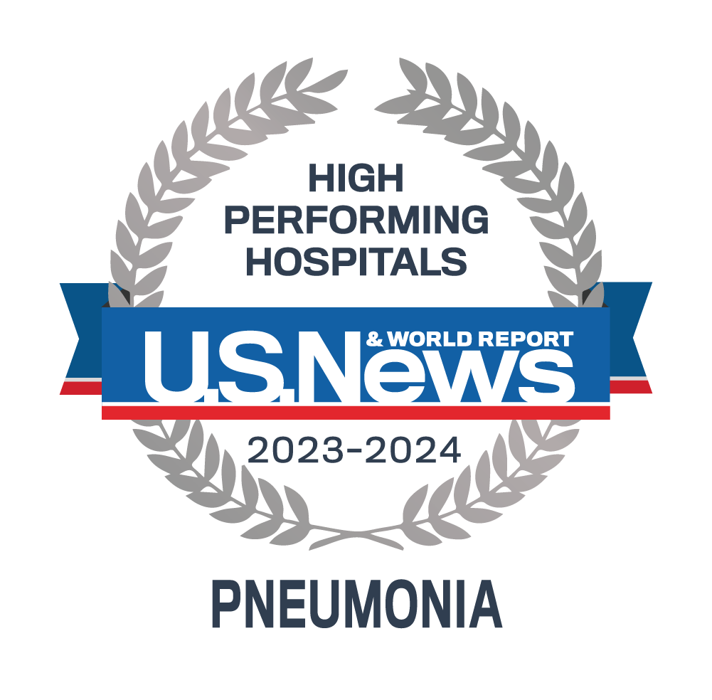 U.S. News & World Report Badge Emblem for High Performing Hospitals in Pneumonia Care 2023-2024