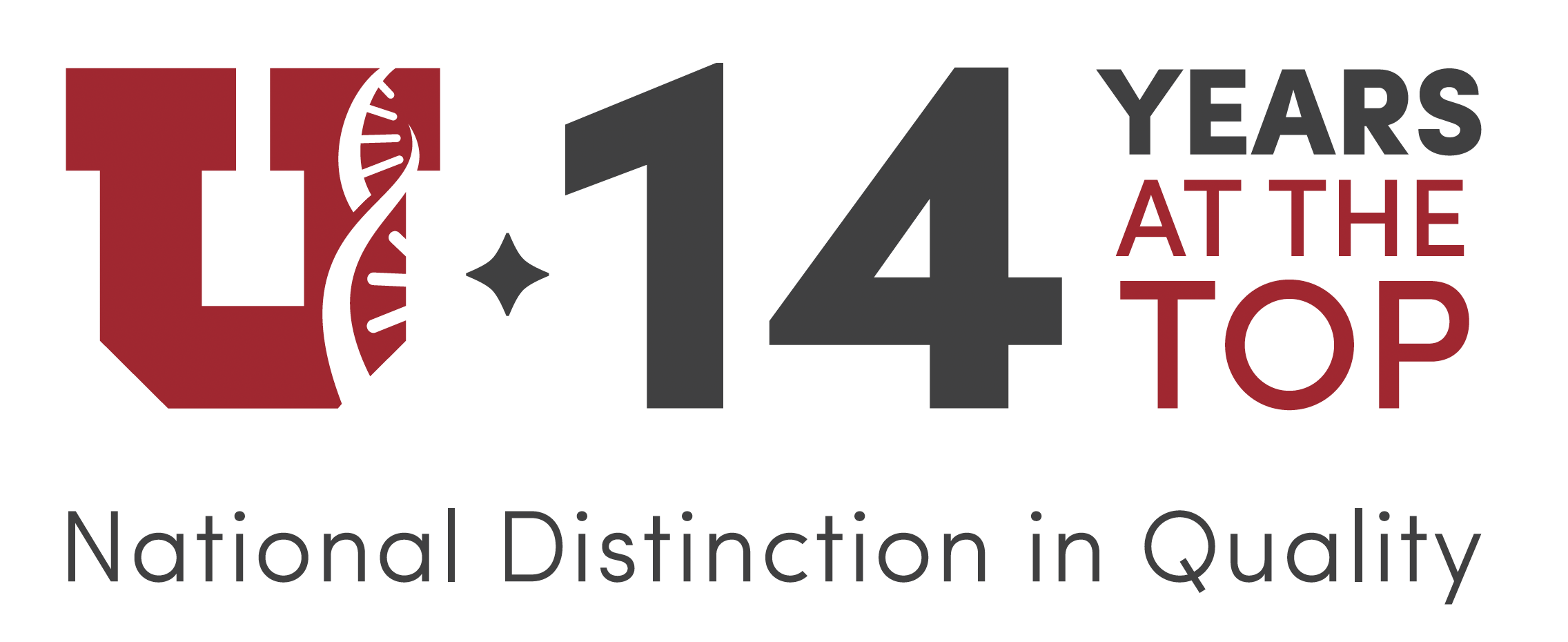 U of U Health logo next to words that say, "14 years at the top, national distinction in quality."