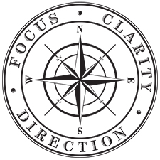 Picture of a compass that says focus, clarity, and direction