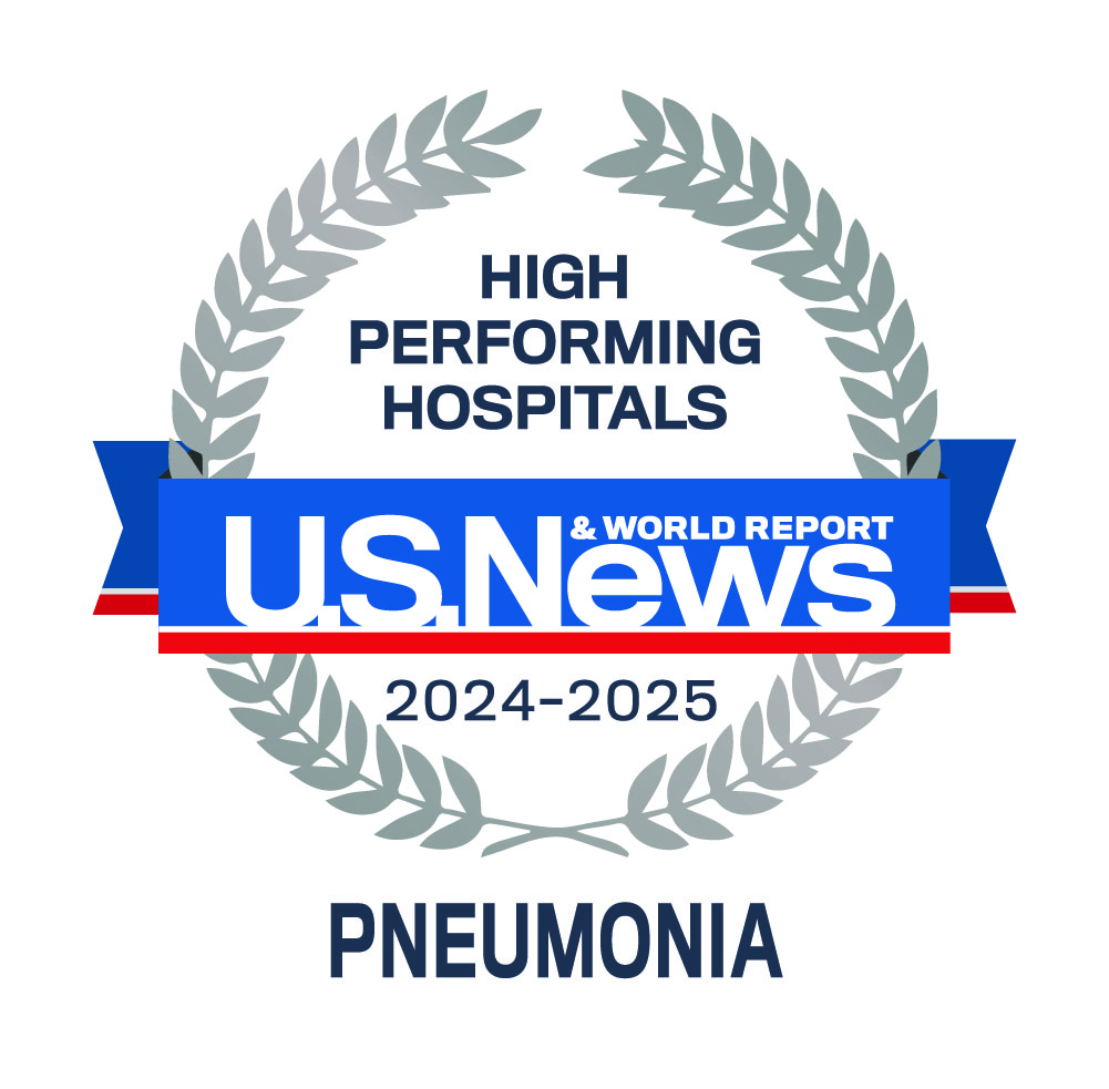 U.S. News & World Report Badge Emblem for High Performing Hospitals in Pneumonia Care 2024-2025