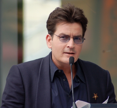 Charlie Sheen at microphone