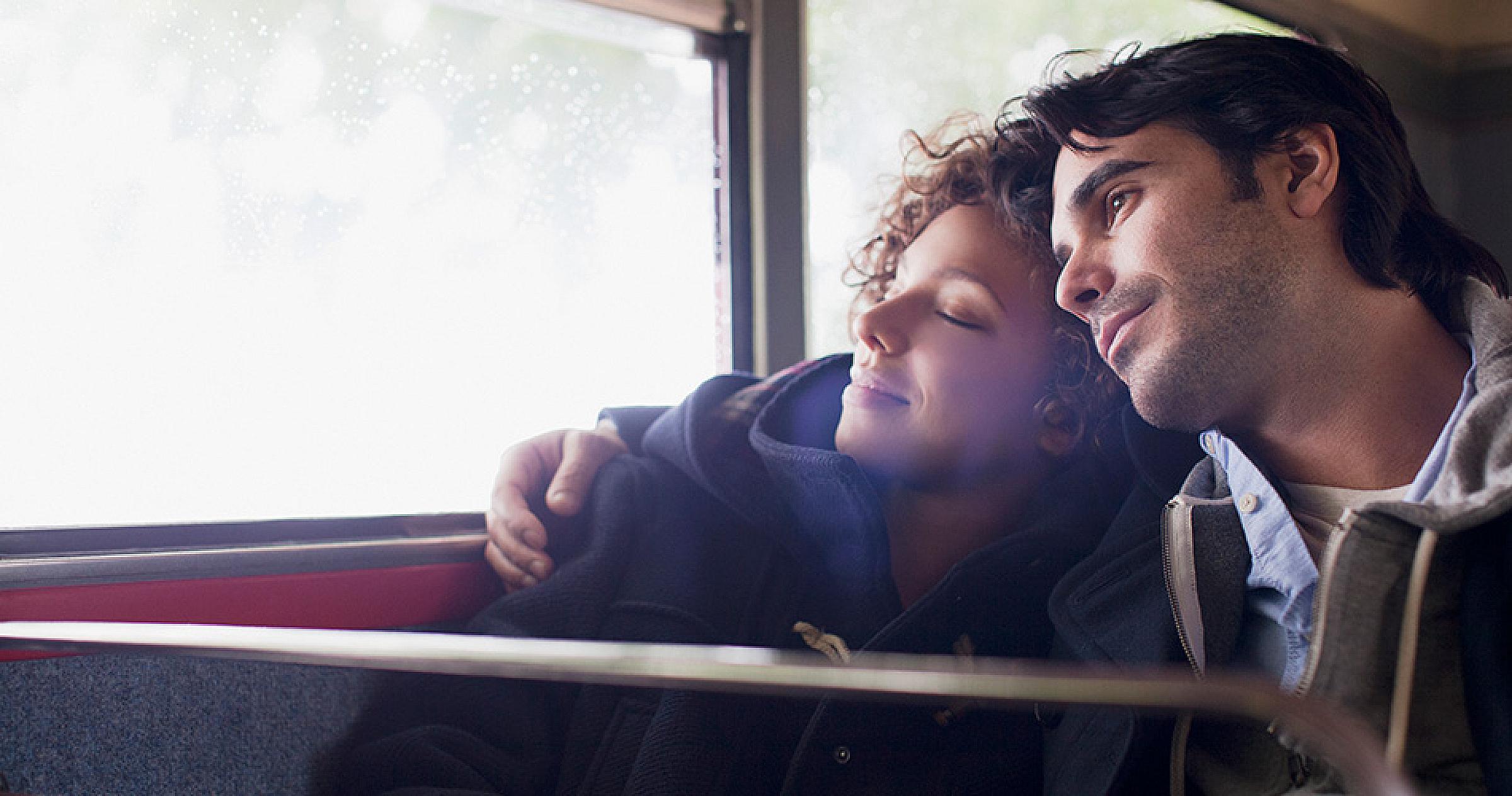 Young couple on a bus