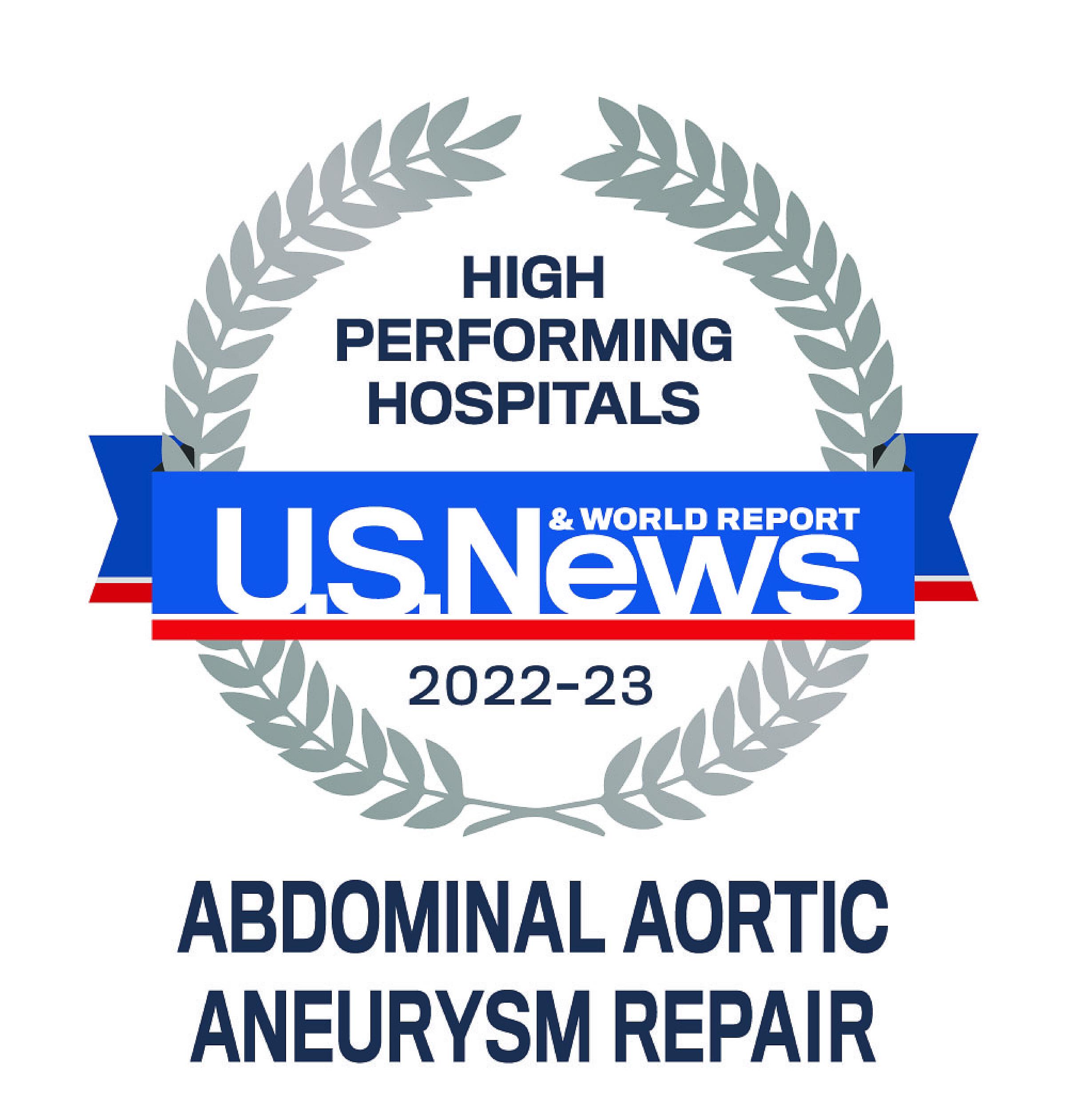 US News 2022-23 High Performing Hospitals Abdominal Aortic Aneurysm Badge