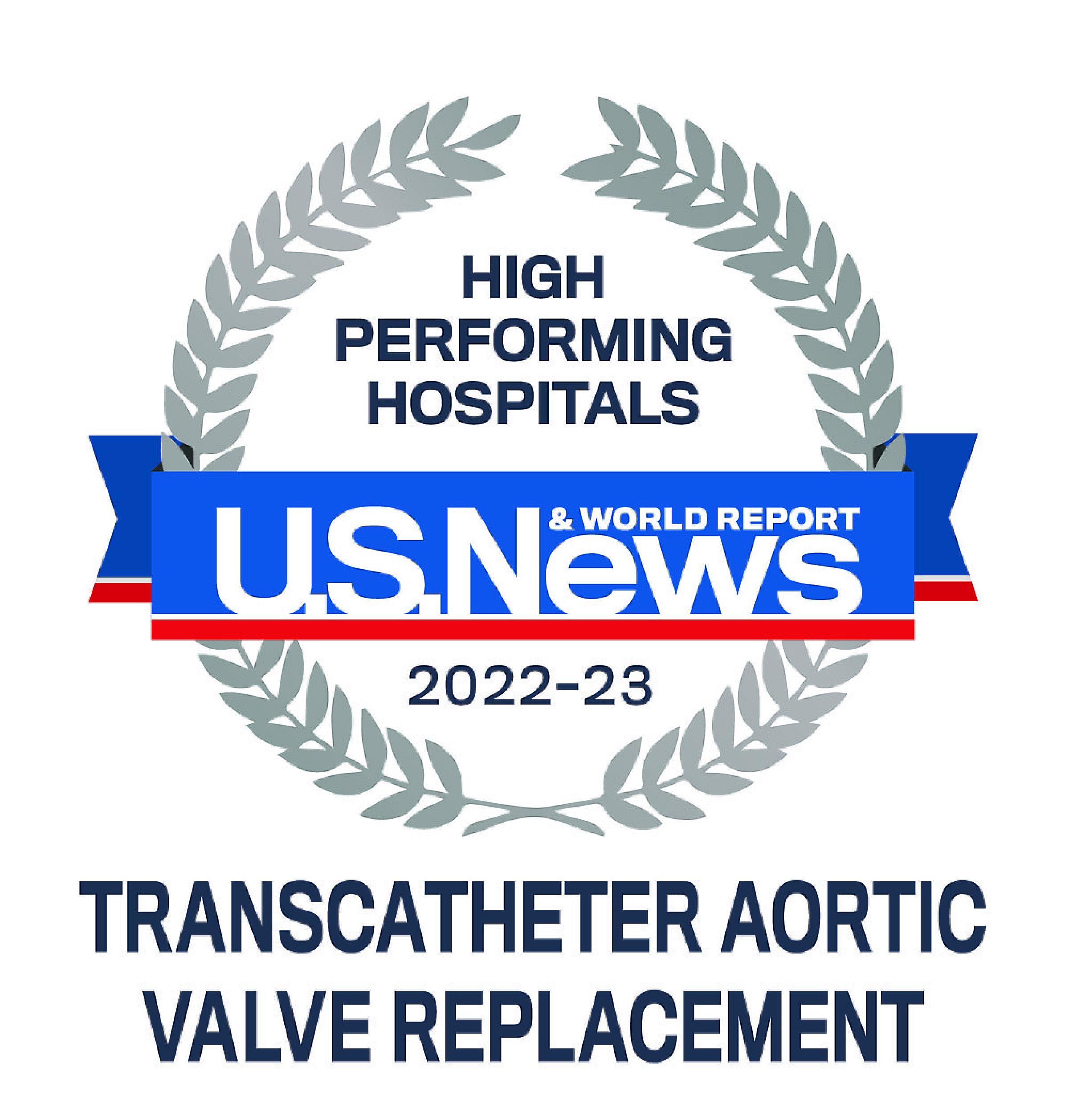 US News 2022-23 High Performing Hospitals Transcatheter Aortic Valve Badge