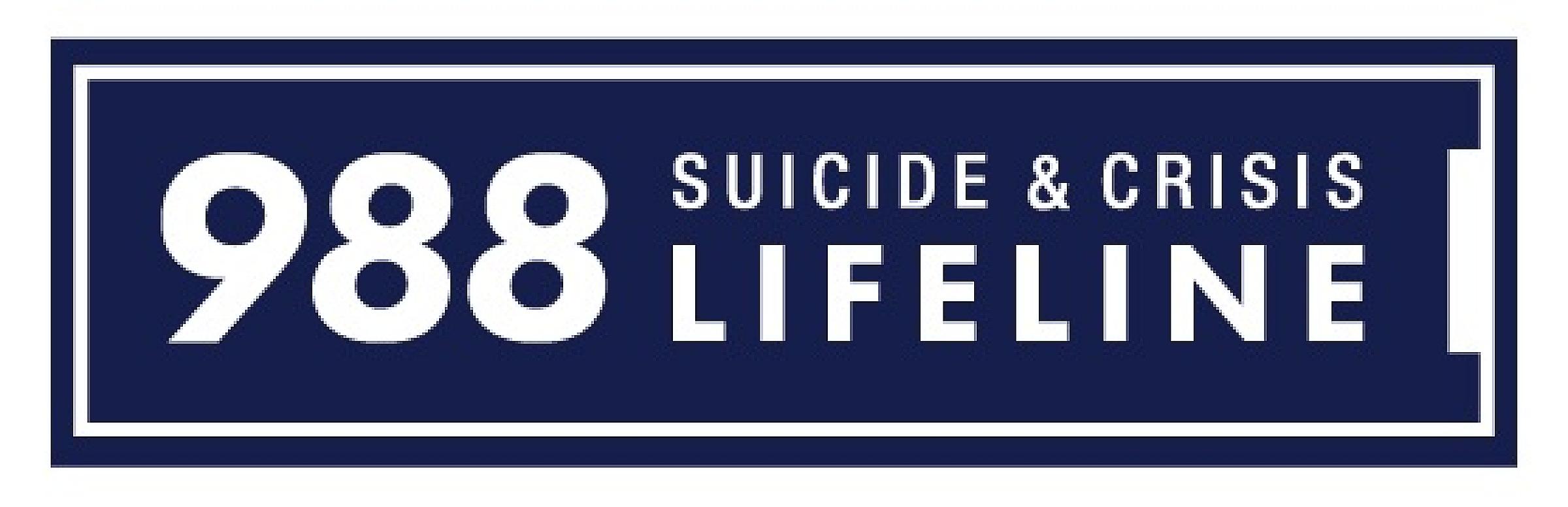 Picture of 988 suicide and crisis lifeline logo in a navy blue rectangle