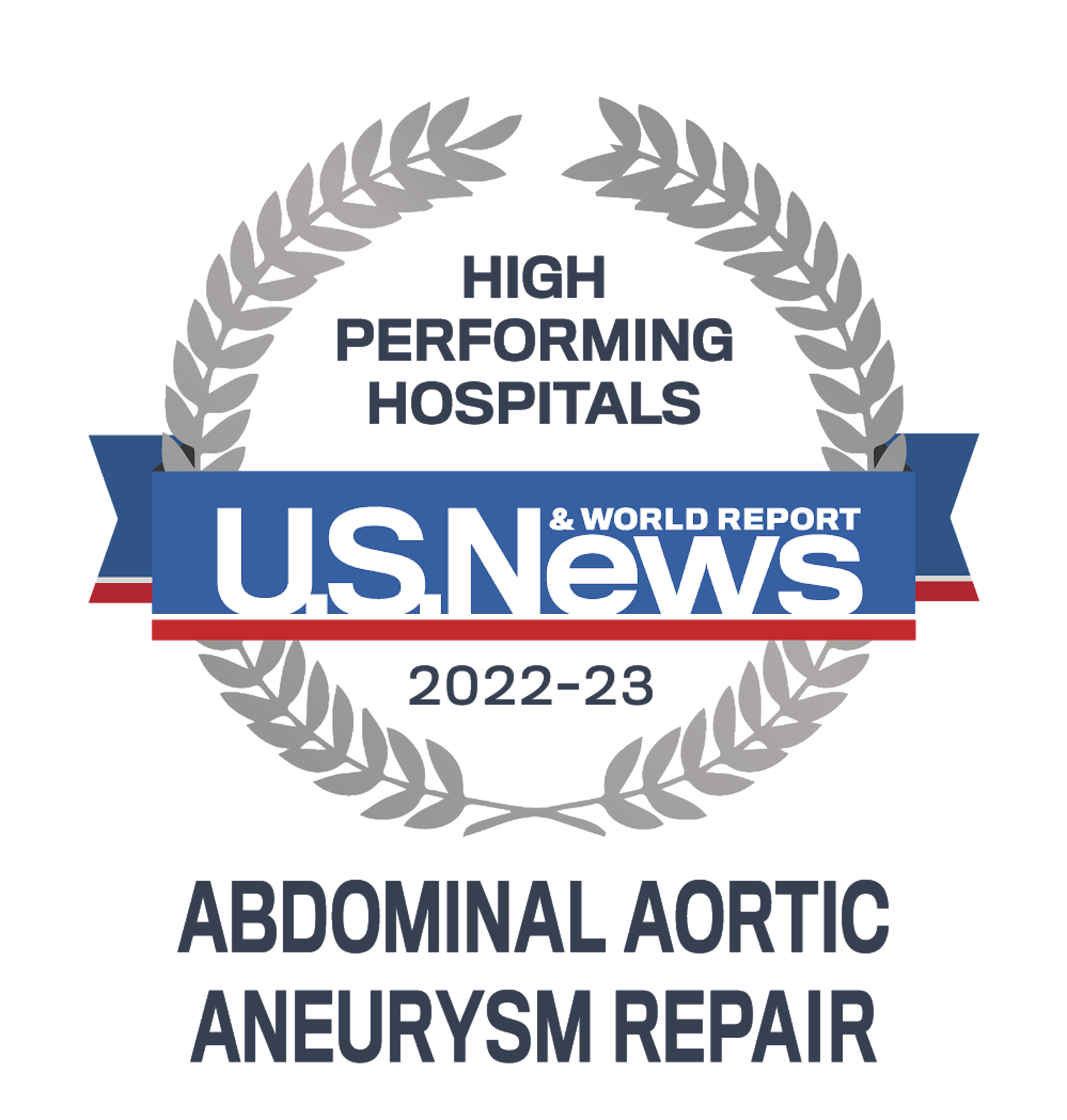 High performing treatment for abdominal aortic aneurysm treatment badge from US News & World Report 2022-2023