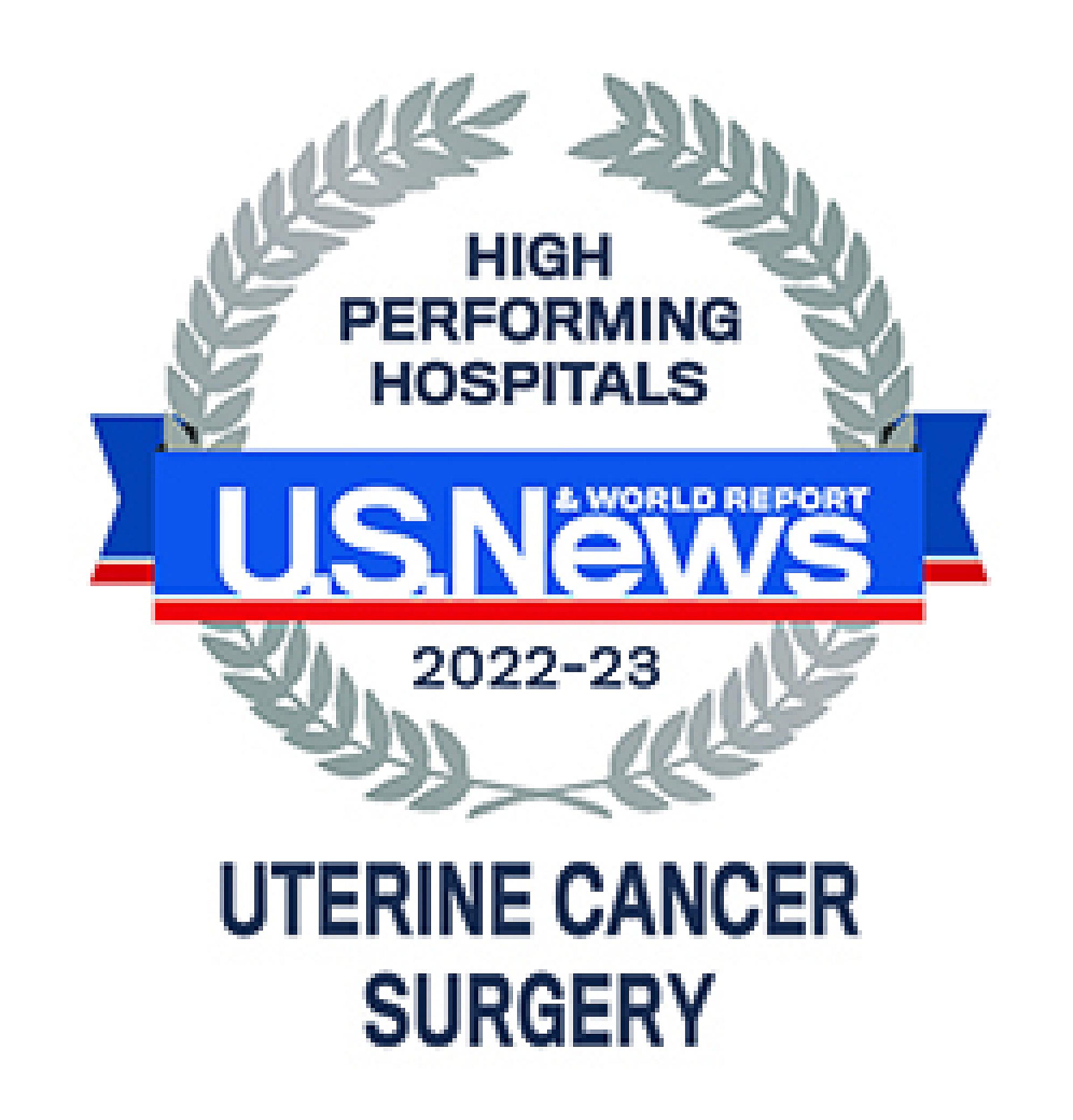 US News 2022-23 High Performing Uterine Cancer Surgery Badge