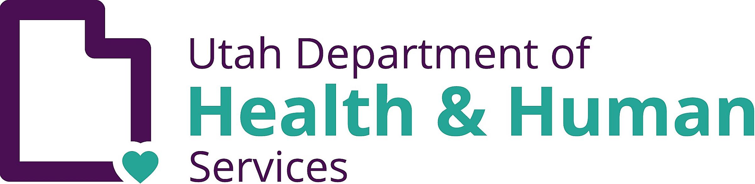 Picture of Utah Department of Health & Human Services logo with navy blue outline of Utah state