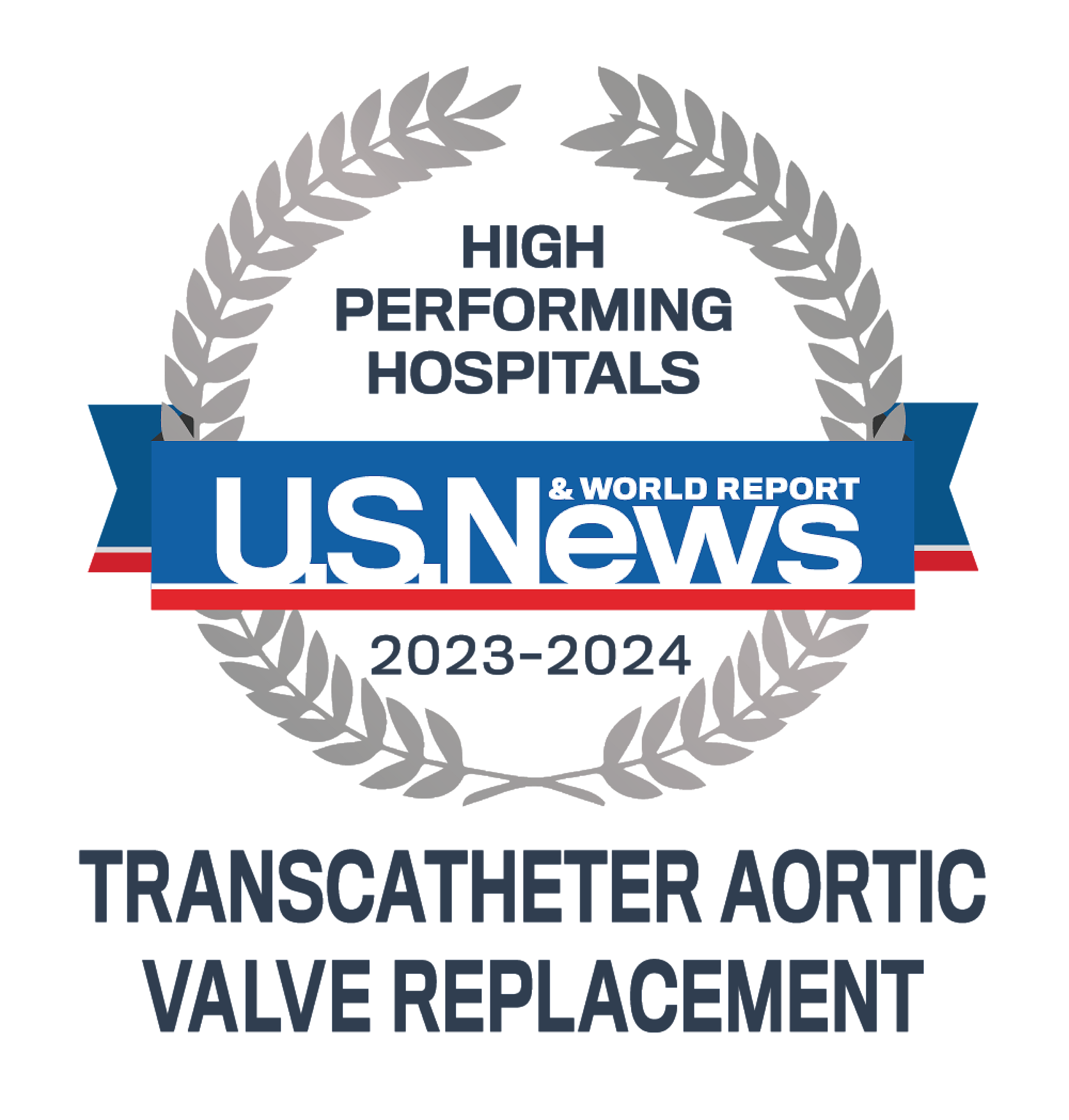 High performing treatment transcatheter aortic valve replacement treatment badge from US News & World Report 2023-2024