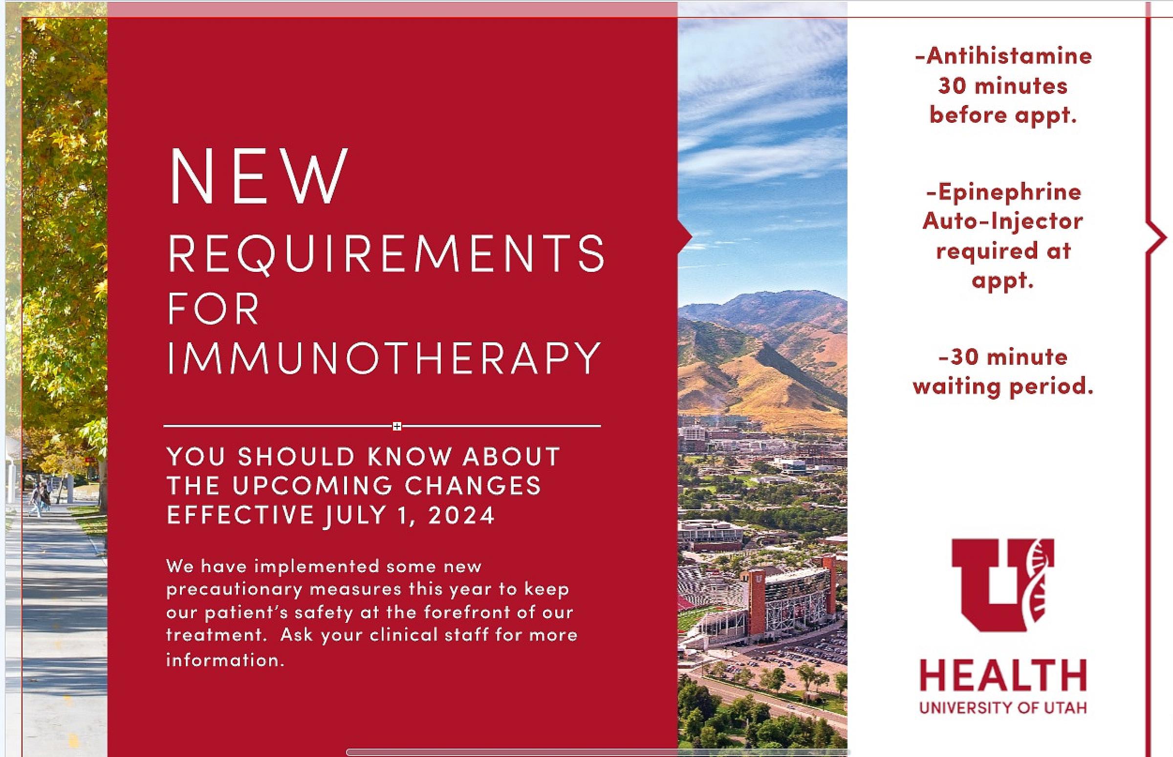 inforgraphic of the new requirements university of utah allergiests are requiring for immunotheraphy appointments