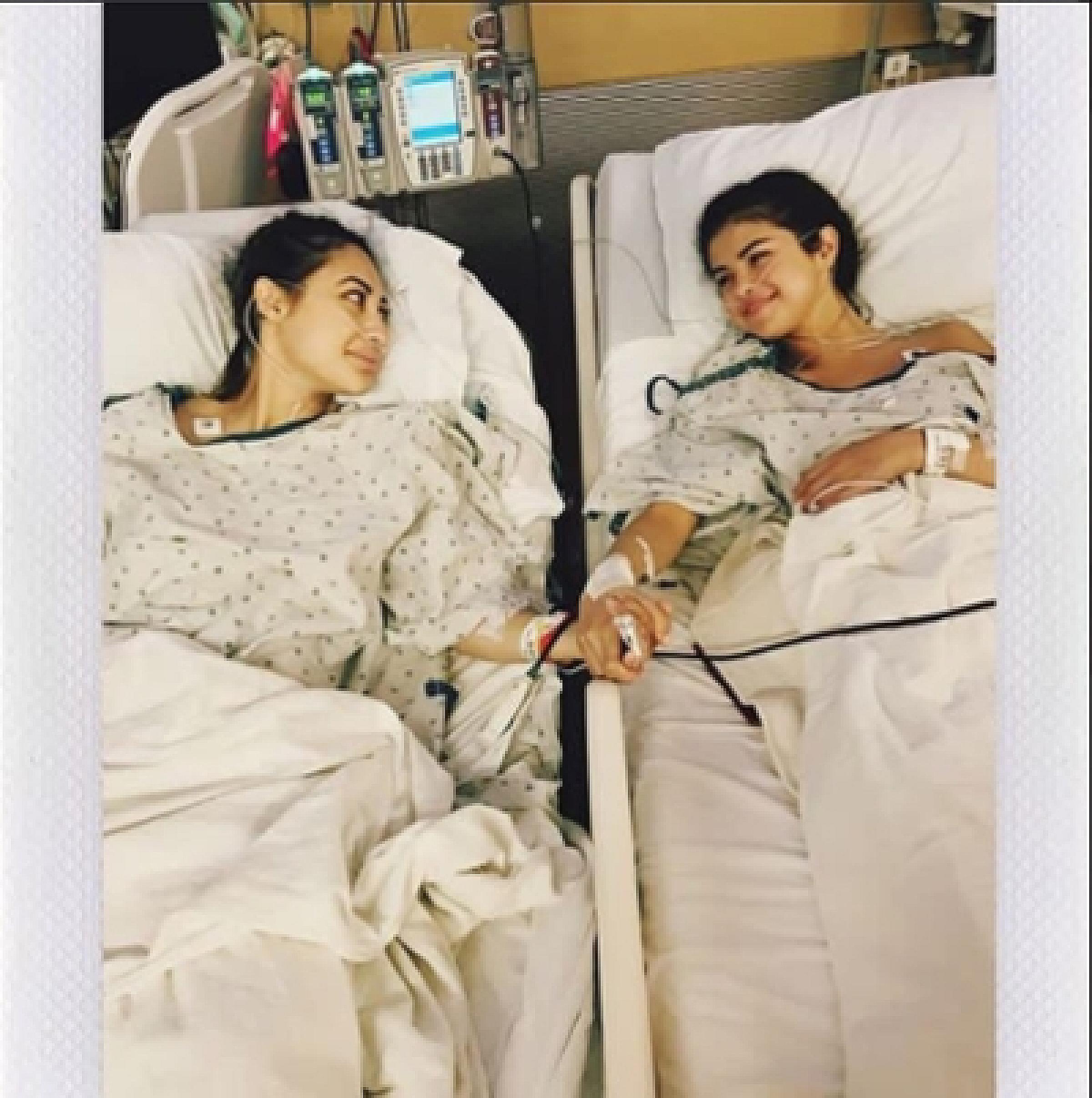 Selena Gomez and friend in hospital beds